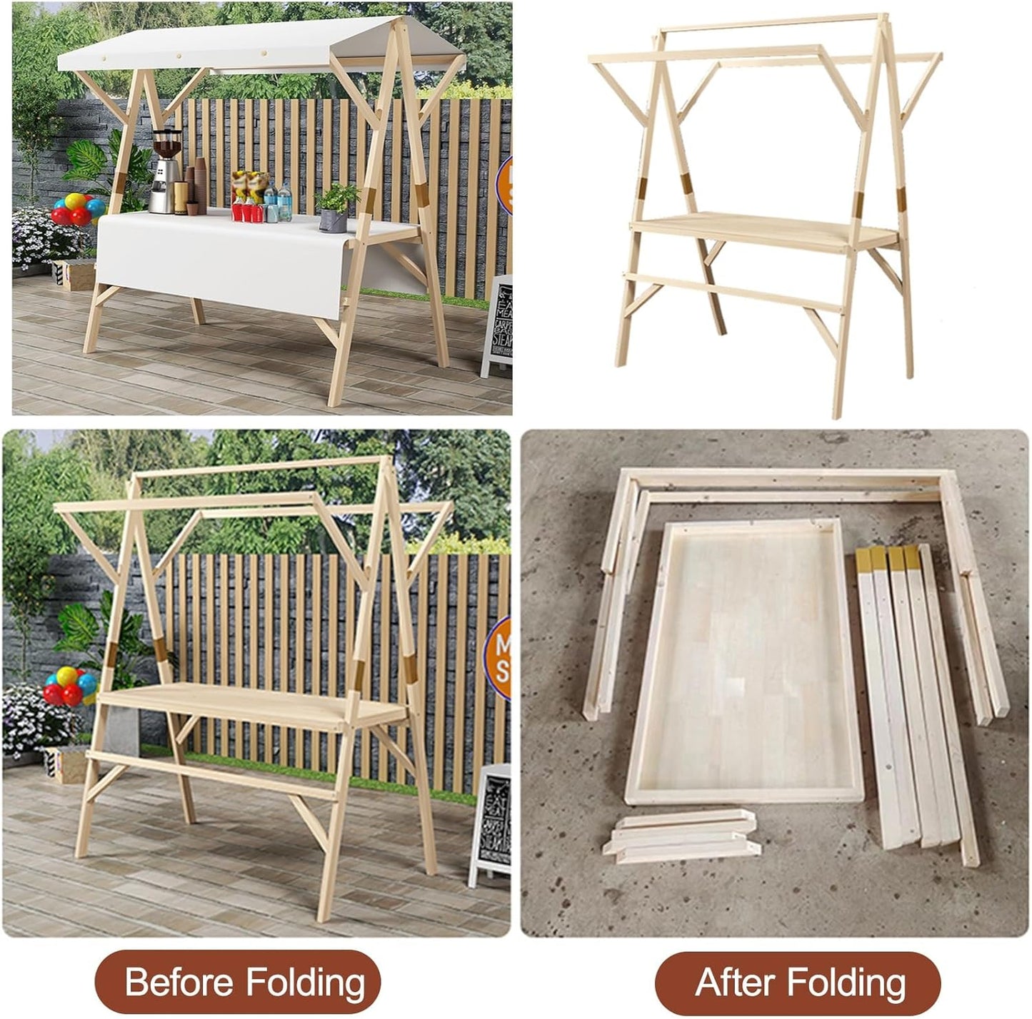 Foldable Portable Canopy Cart - 59in Outdoor Food Stand for Mobile Vendors, Markets & Events - Ideal Street Food Display Stall