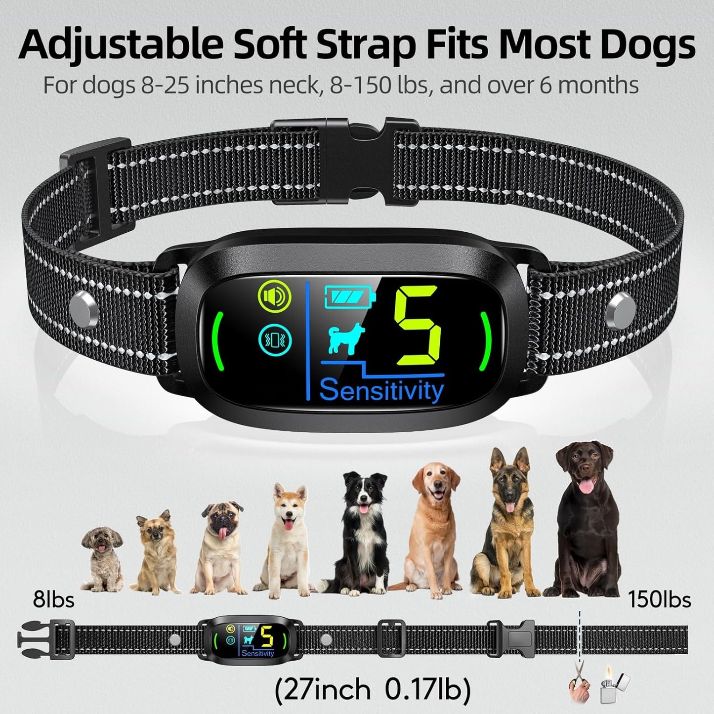 Dog Bark Collar, Rechargeable Smart Collar, Anti Barking Training Coll
