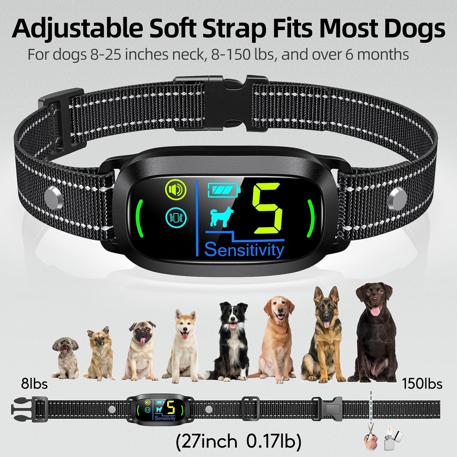Dog Bark Collar, Rechargeable Smart Collar, Anti Barking Training Coll