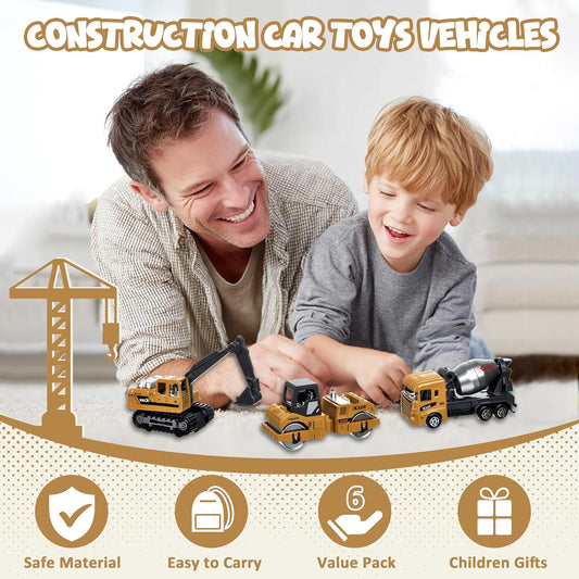 Construction Trucks Vehicles, 6Pcs Die-cast Construction Toys Set, Toy
