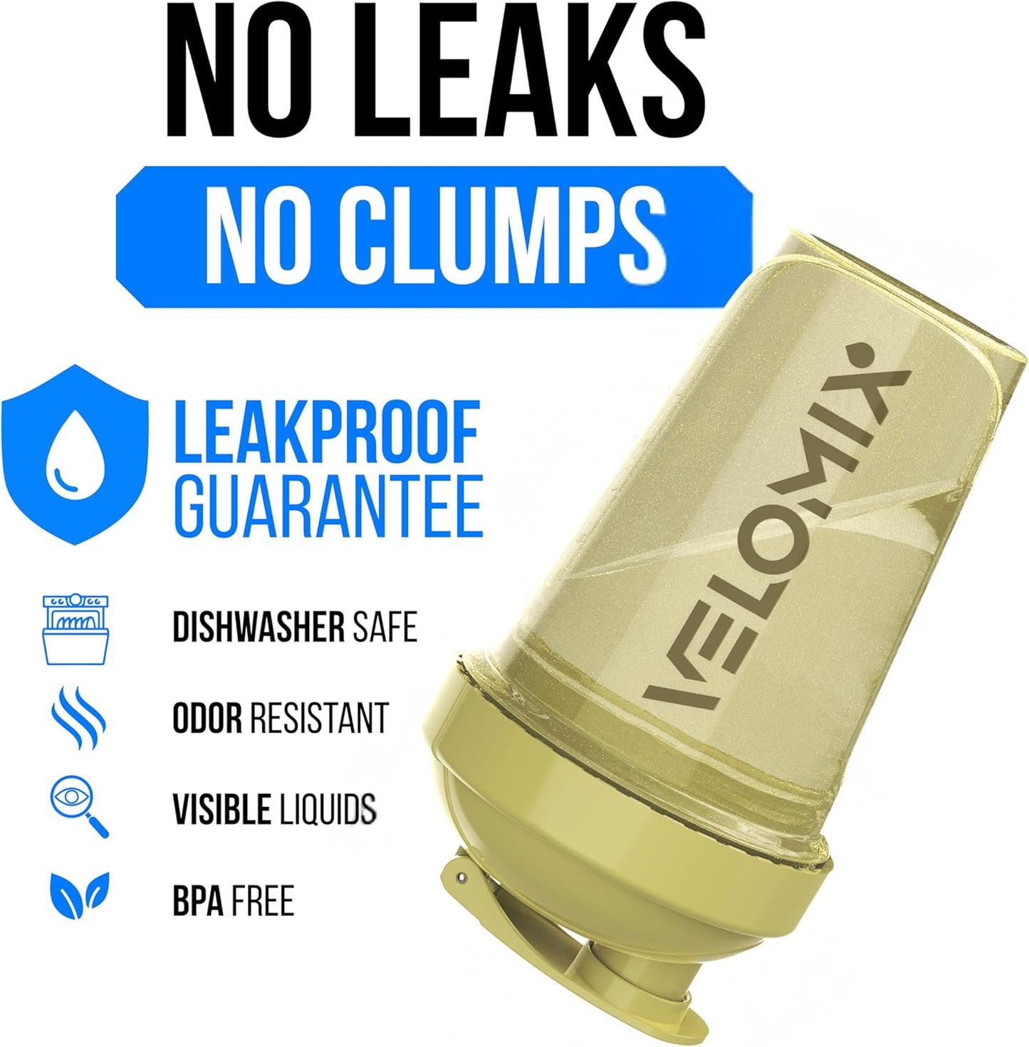VELOMIX -6 PACK- 20 oz Protein Shaker Bottle for Protein Mixes - 6x Wi