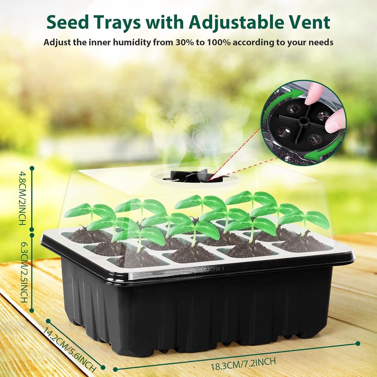 Sfee 5 Pack Seed Starter Tray Kit, 60 Cells Seedling Starter Trays wit