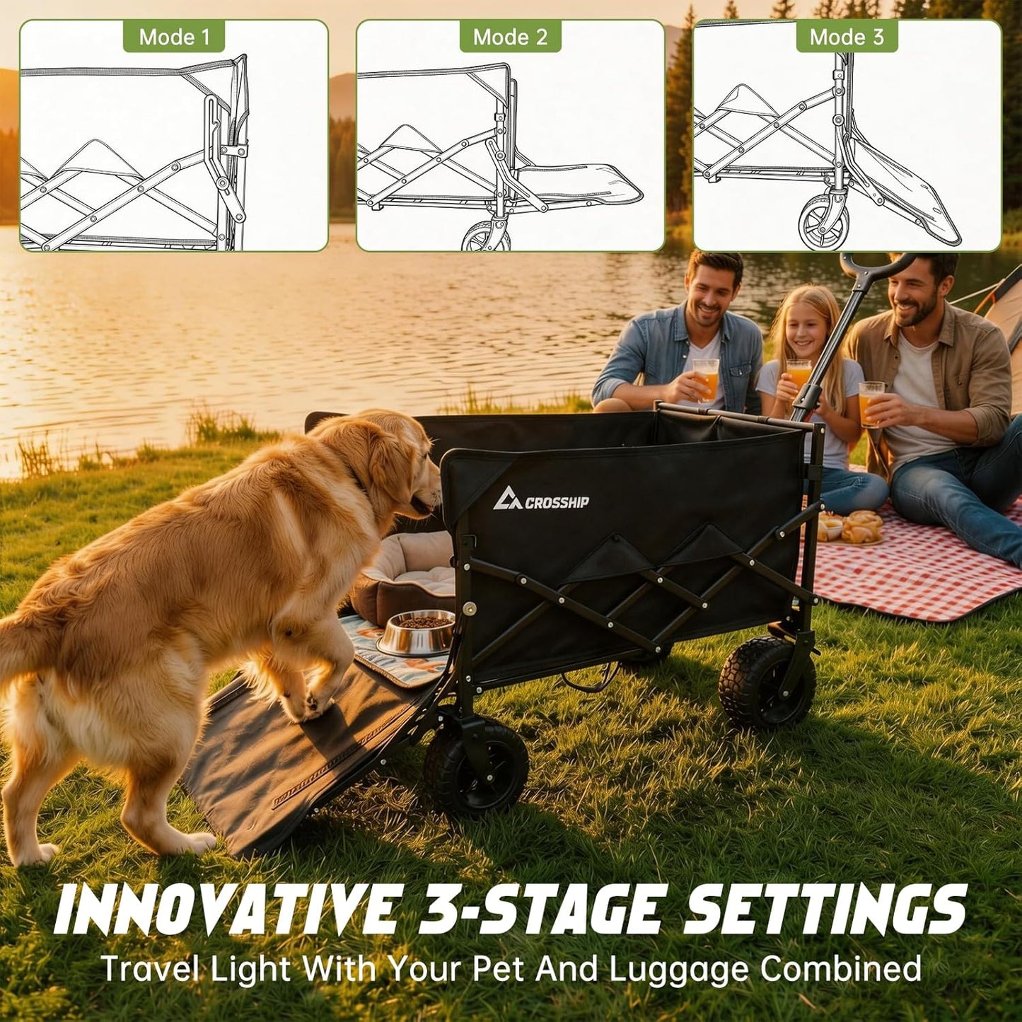 Collapsible Wagon Cart with Drop-Down Tailgate, 150L Heavy Duty Foldable Garden Cart 350 lbs Capacity, All-Terrain Wheels Utility Wagon for Beach, Camping, Long Items & Pet Transport