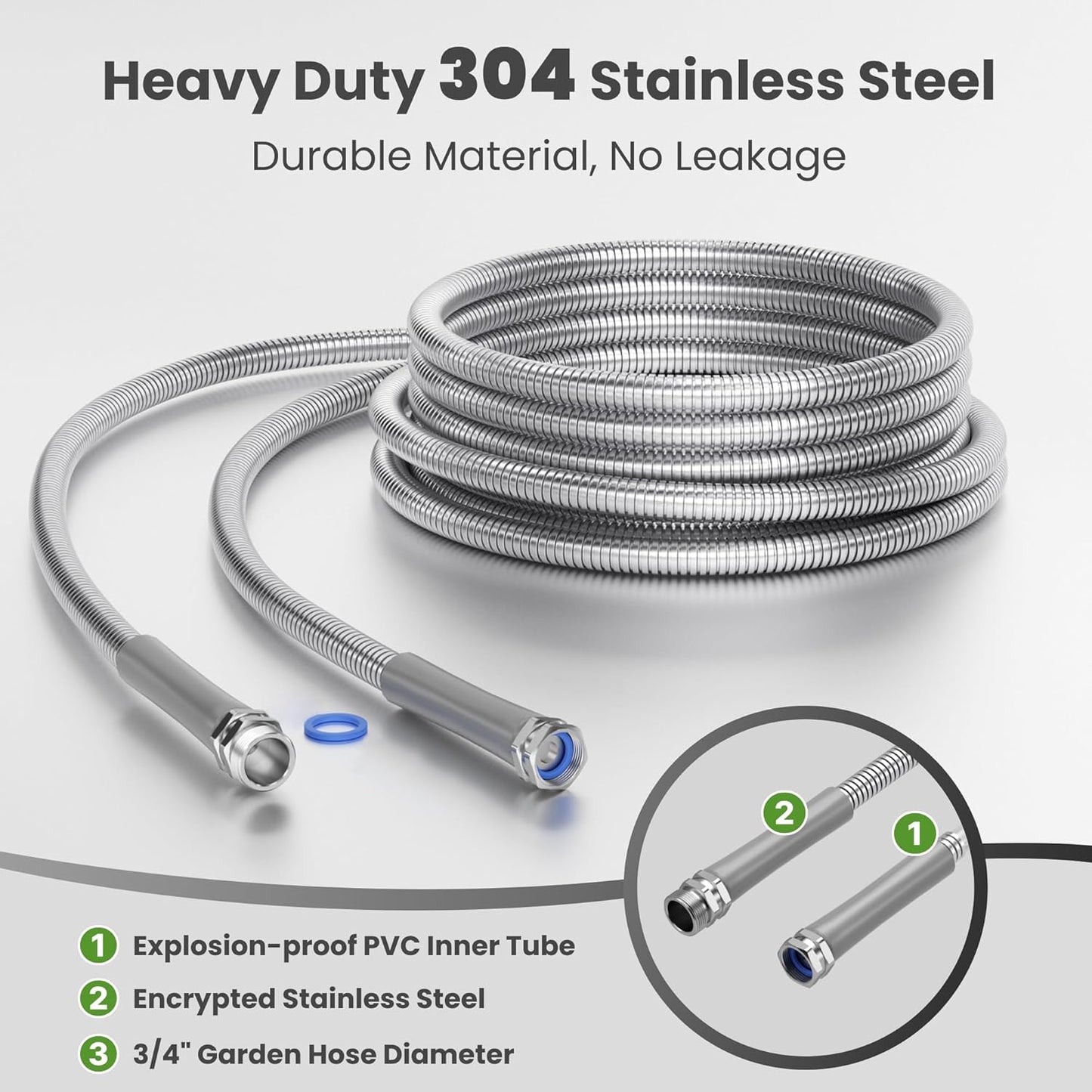 Giraffe Tools Garden Hose 50ft x 3/4", 304 Stainless Steel Metal Water