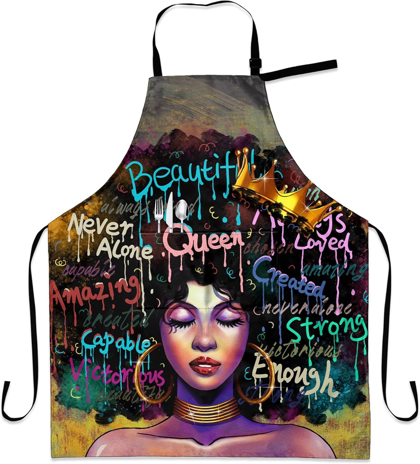 Aprons For Women With Pockets African Art Apron Black Girl Kitchen Adj
