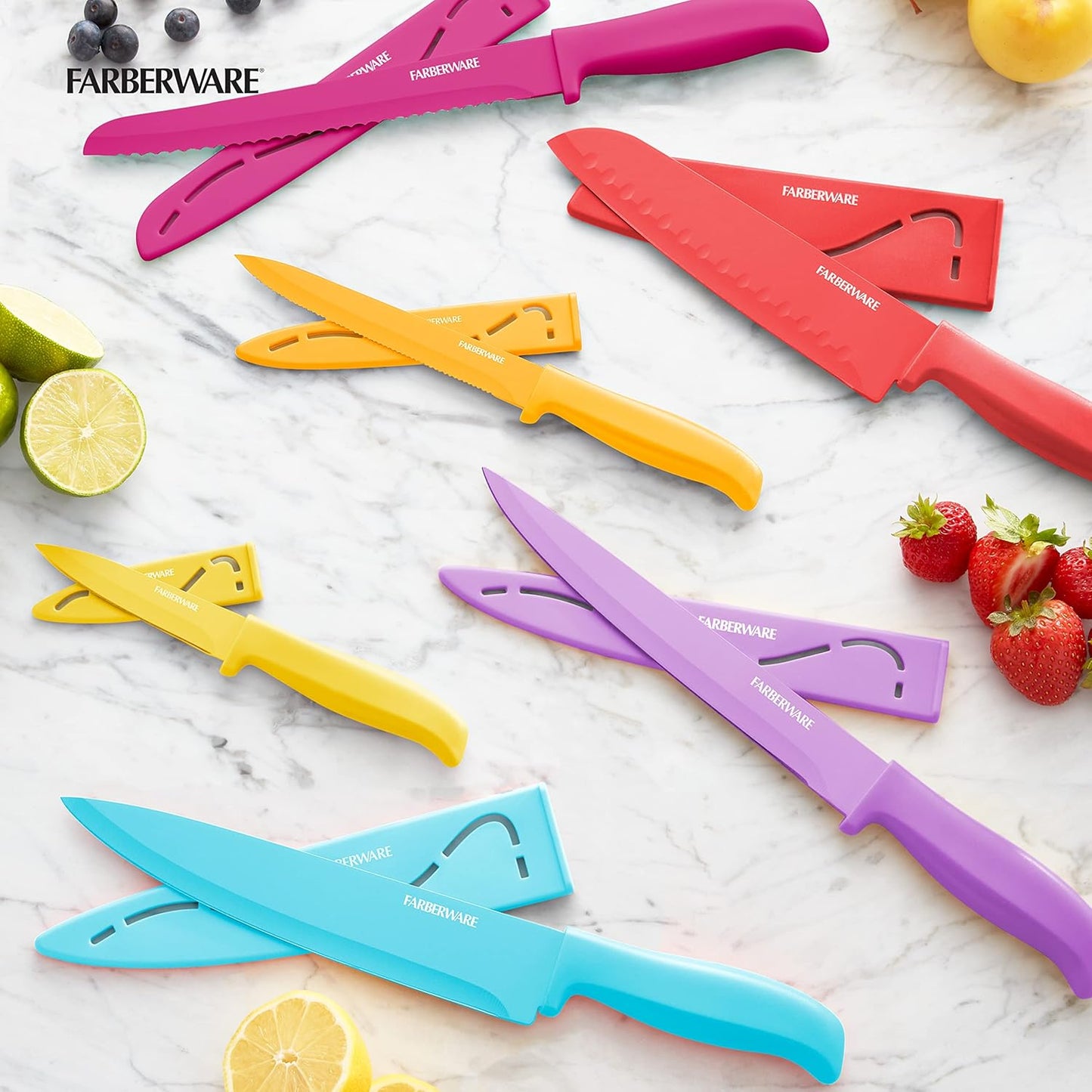 Farberware Resin Cutlery Set, 12 Piece, Pastel, Stick Resistant Blades