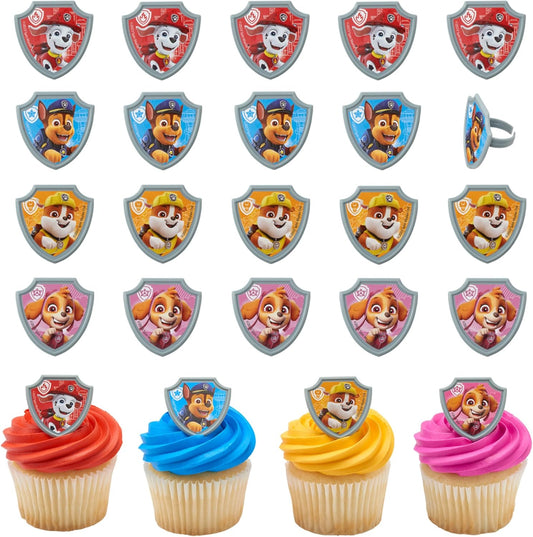 DecoPac Paw Patrol Reporting For Duty Rings, Cupcake Decorations Featuring Chase, Marshall, Skye, And Rubble - 24 Pack
