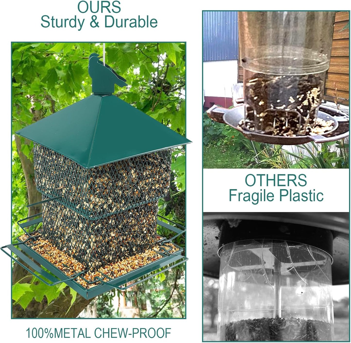 Bird Feeders for Outdoor Hanging, Heavy Duty Metal Bird Feeder, 6lb Large Capacity, Supports Cardinal, Finch, Blue Jay and Wild Birds