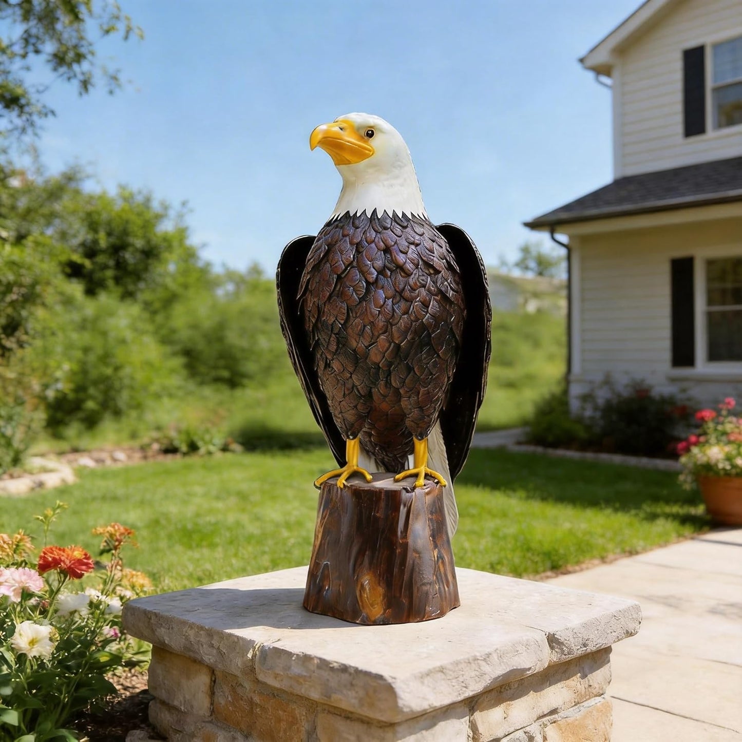 chisheen Bald Eagle Outdoor Metal Yard Art Statue and Sculpture for Garden Lawn Patio Living Room Decoration