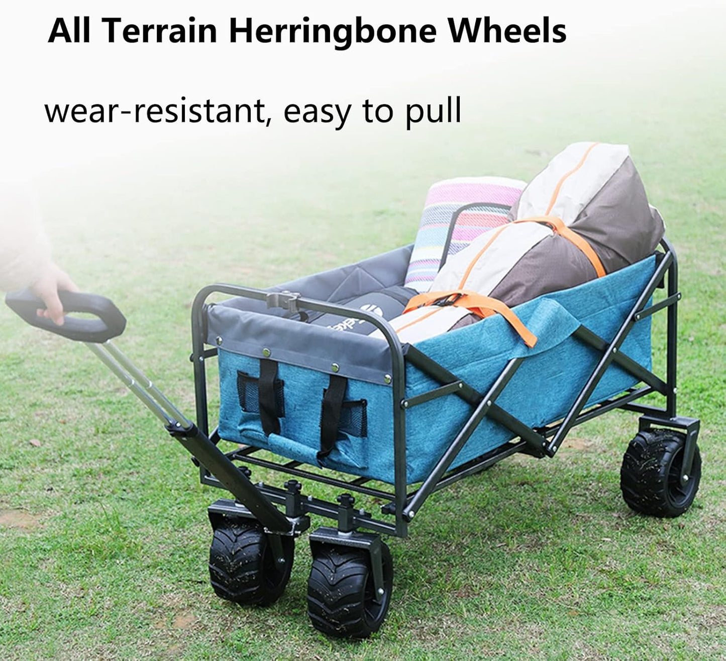 Heavy Duty Collapsible Folding Wagon Cart for Outdoor, Camping & Gardening - Portable Beach Utility Cart, 220lbs Capacity, Grey - Ideal for Groceries & Sports Activities