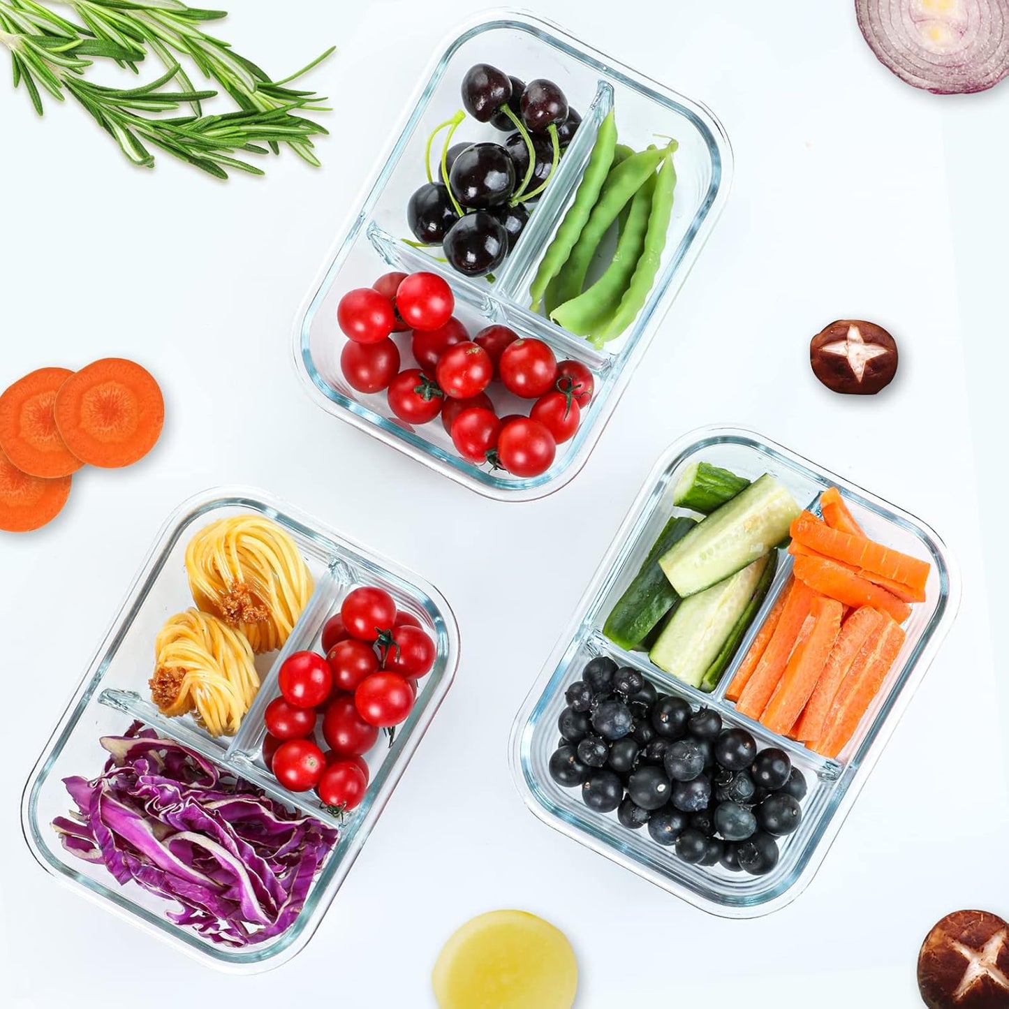 M MCIRCO [5-Pack, 36 oz] Glass Meal Prep Containers 3 Compartment with