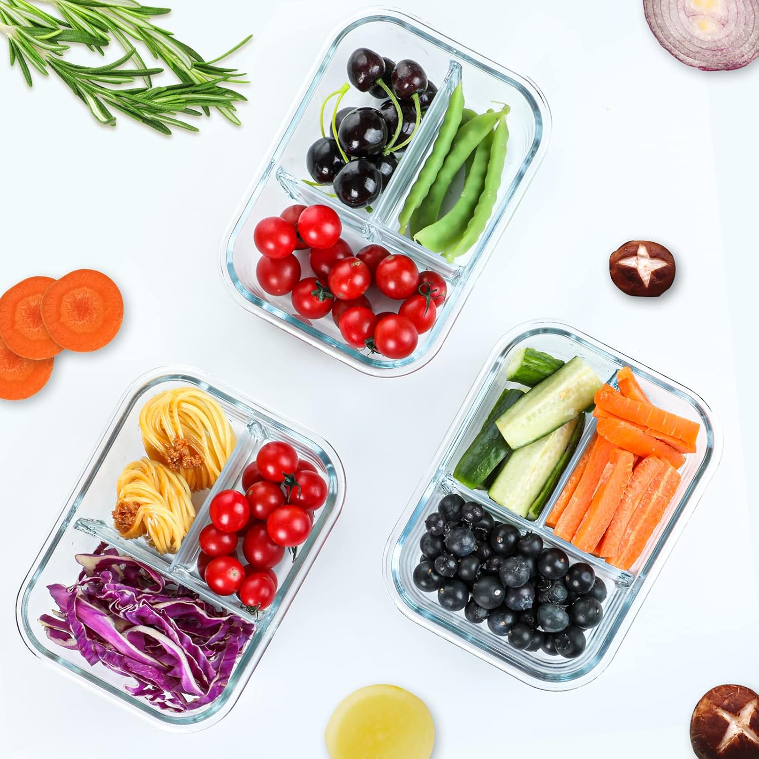 M MCIRCO [5-Pack, 36 oz] Glass Meal Prep Containers 3 Compartment with