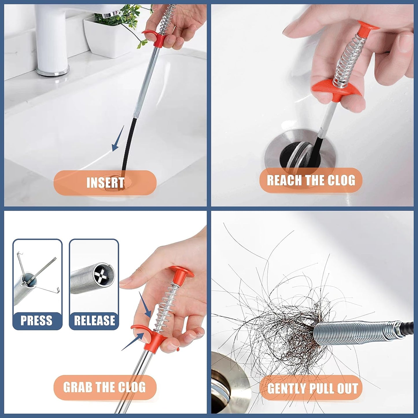 35.5inch Drain Clog Remover(1pcs), 25inch Drain Snake Hair Remover(6pc