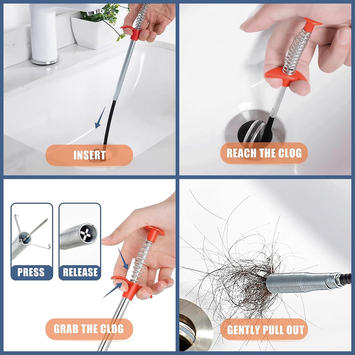 35.5inch Drain Clog Remover(1pcs), 25inch Drain Snake Hair Remover(6pc