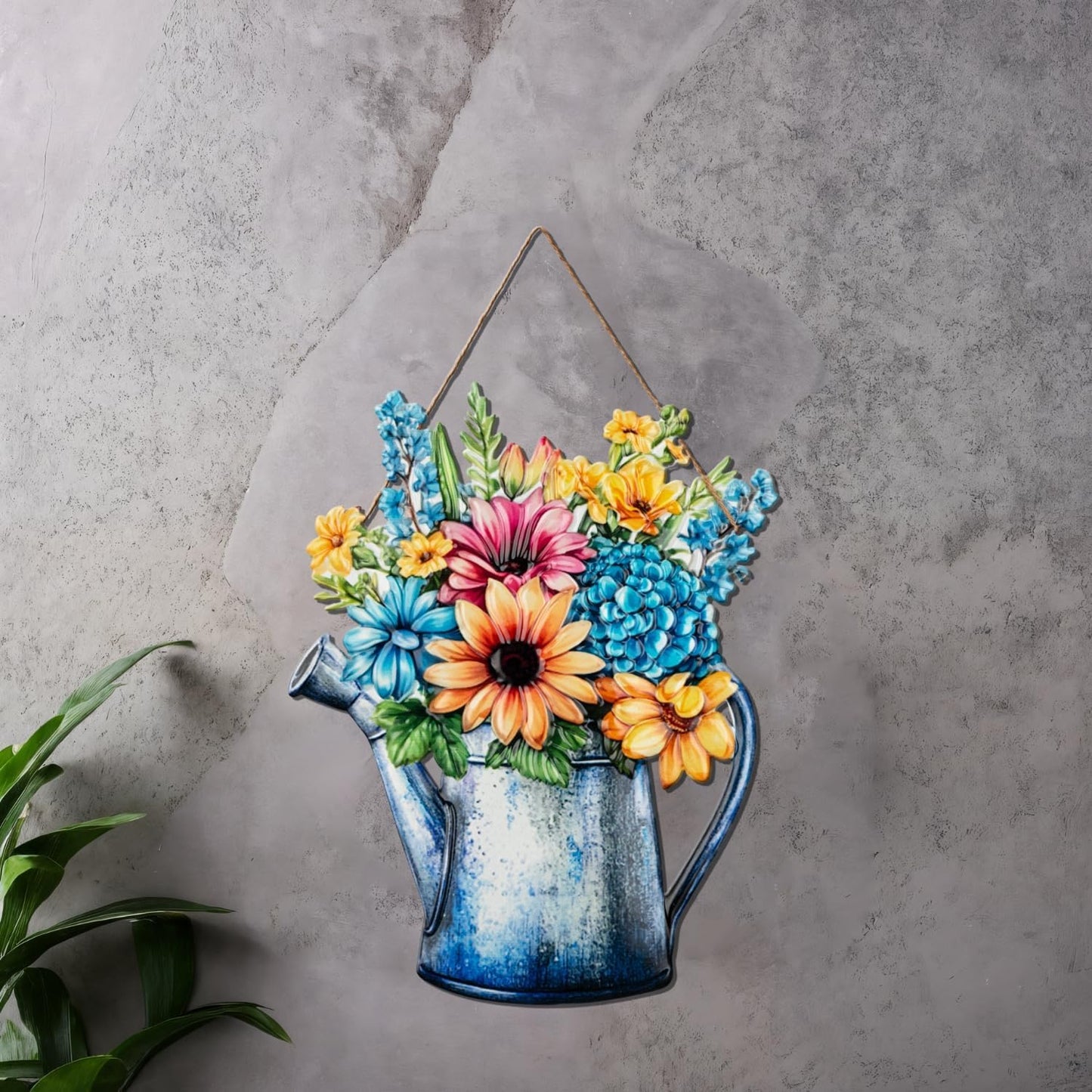 Quterhero Watering Can Flower Wall Decor, Metal Hanging Art for Indoor