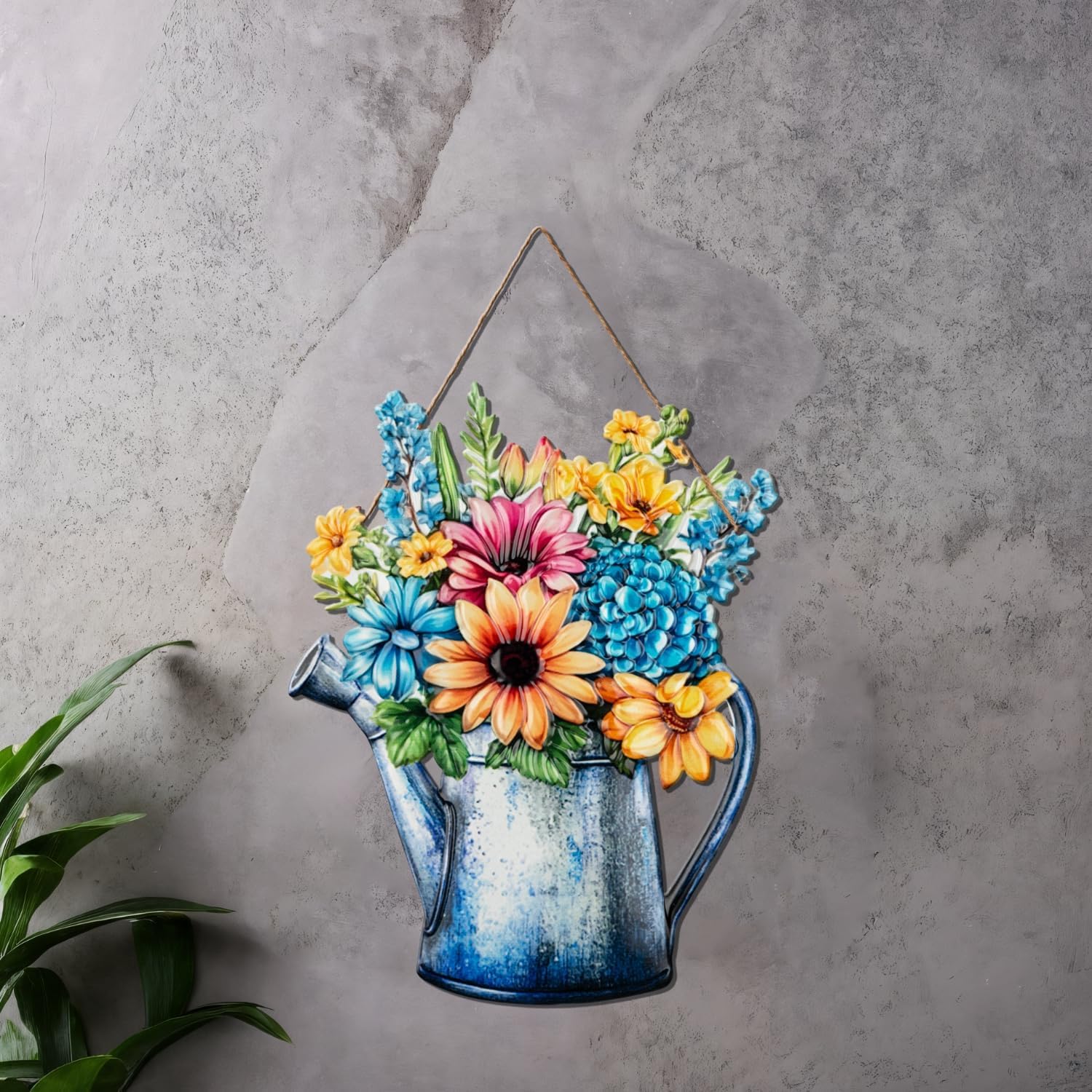 Quterhero Watering Can Flower Wall Decor, Metal Hanging Art for Indoor