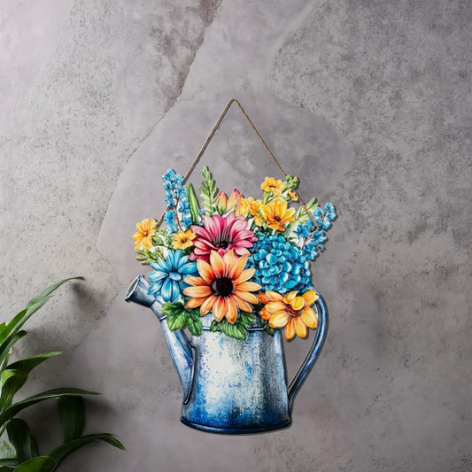 Quterhero Watering Can Flower Wall Decor, Metal Hanging Art for Indoor