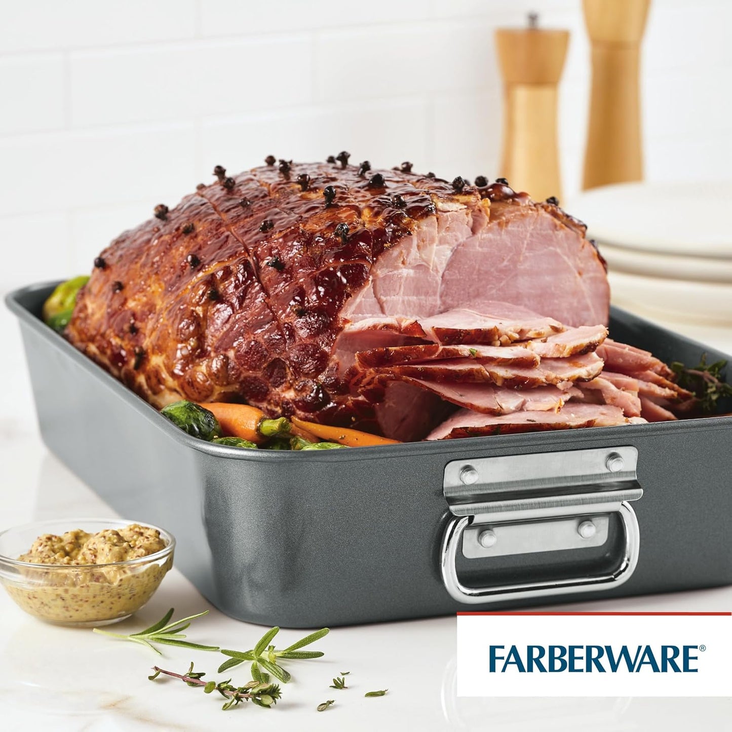 Farberware Bakeware Nonstick Steel Roaster with Flat Rack, 11-Inch x 1