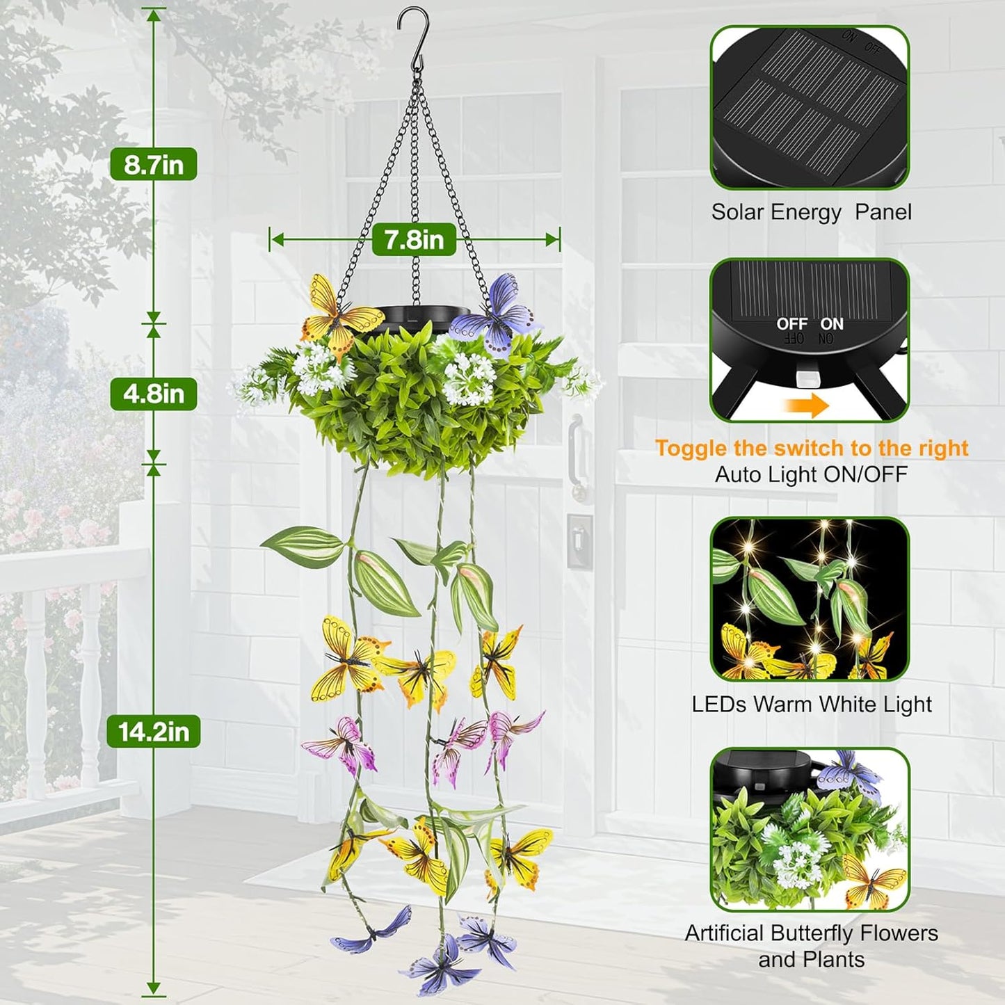 Colorful Solar Butterfly Lights for Spring & Summer Garden, 2 Pack Han