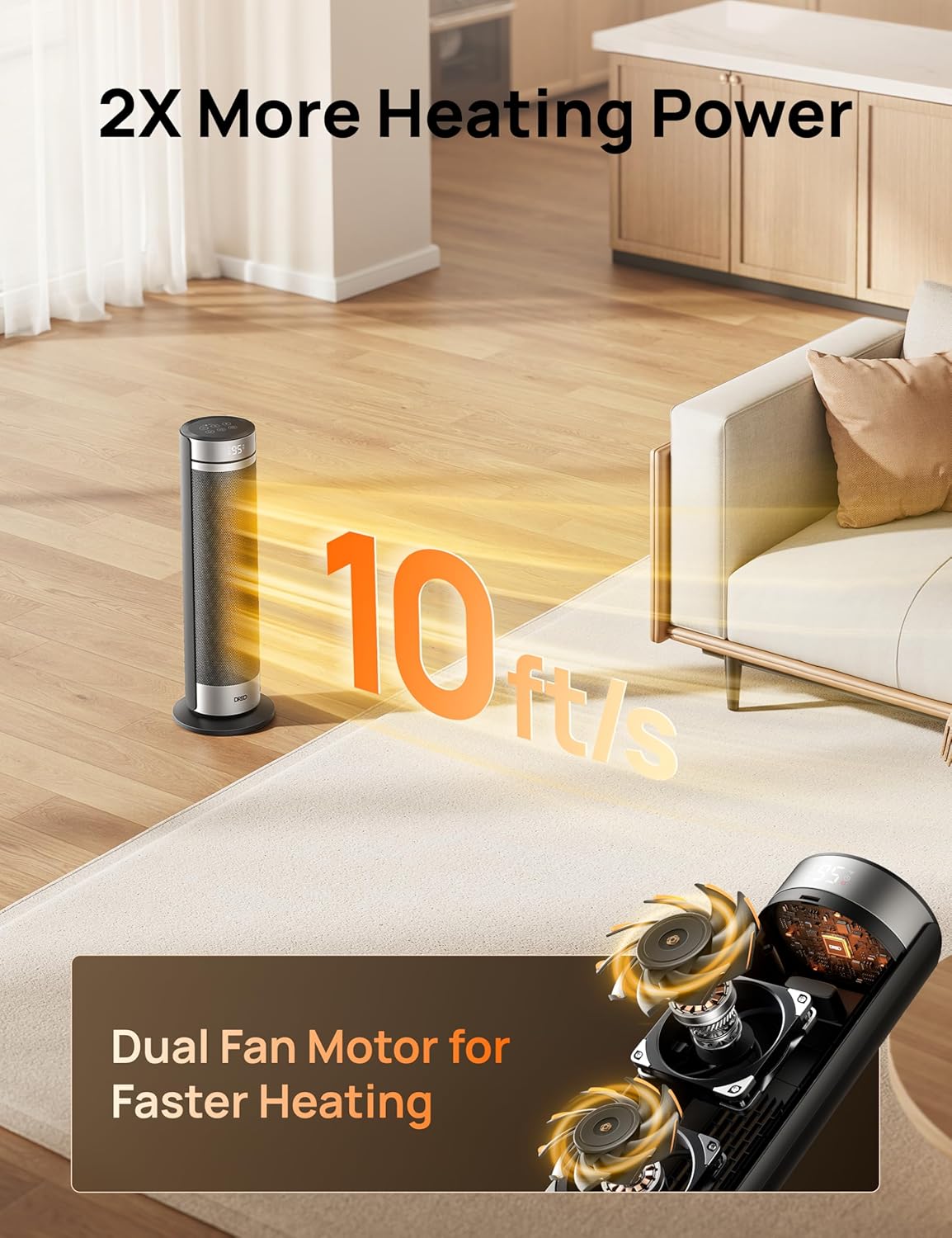 DREO Space Heater for Large Room, 23 Inch Electric Heaters for Indoor 