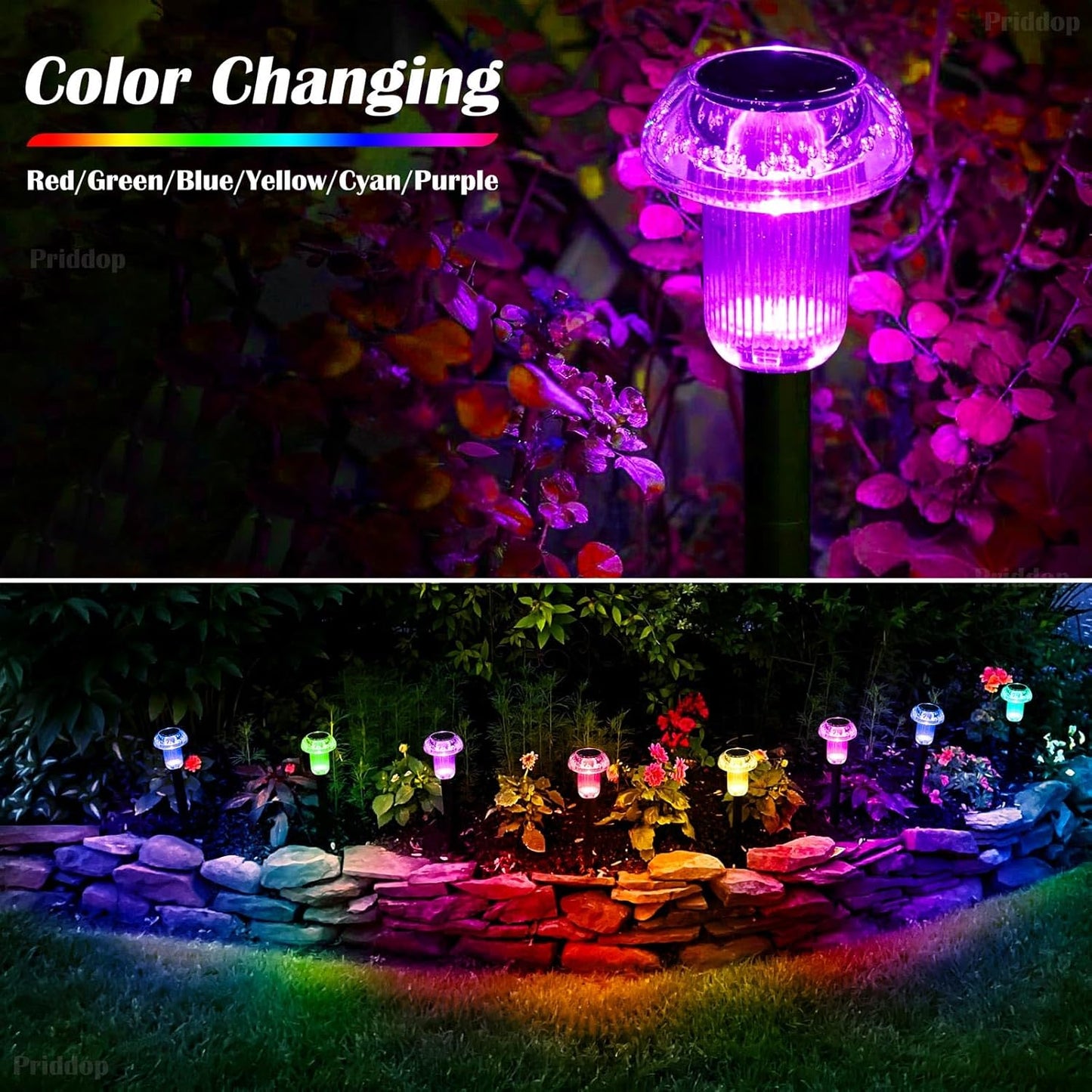 Solar Lights Outdoor Pathway Waterproof 8 Pack Color Changing LED Acry