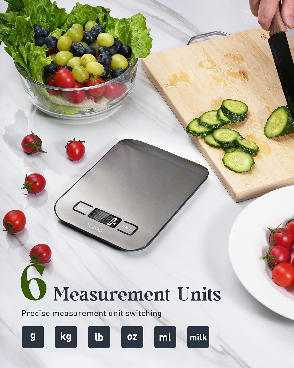 Food Scale, 11lb Digital Kitchen Scale with 6 Units LCD Display and Ta