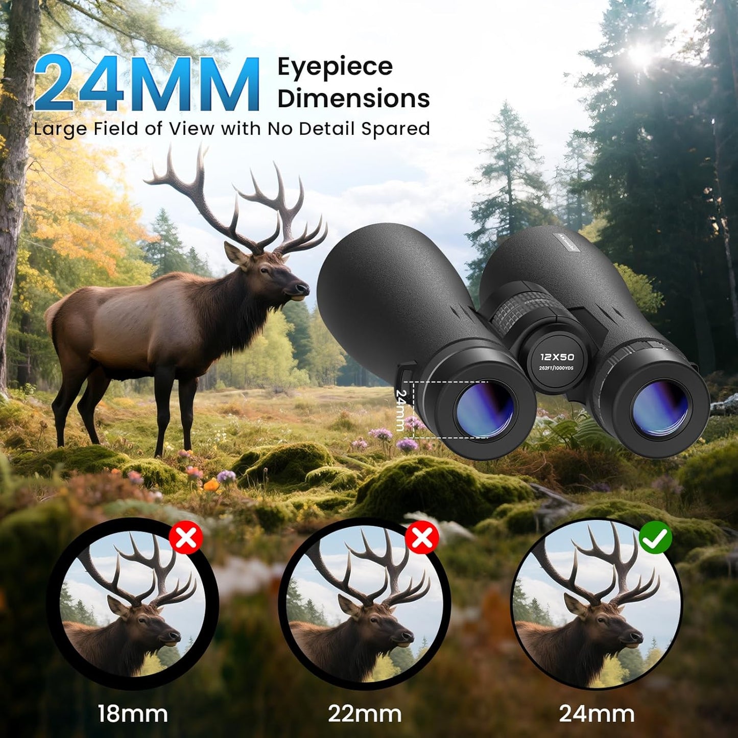12X50 Professional Binoculars for Adults, High Power Binoculars with Phone Adapter/BAK4 Prism/FMC ED Lens/Low Light Night Vision/IP67 Waterproof for Bird Watching, Hunting, Outdoor, Hiking, Concerts