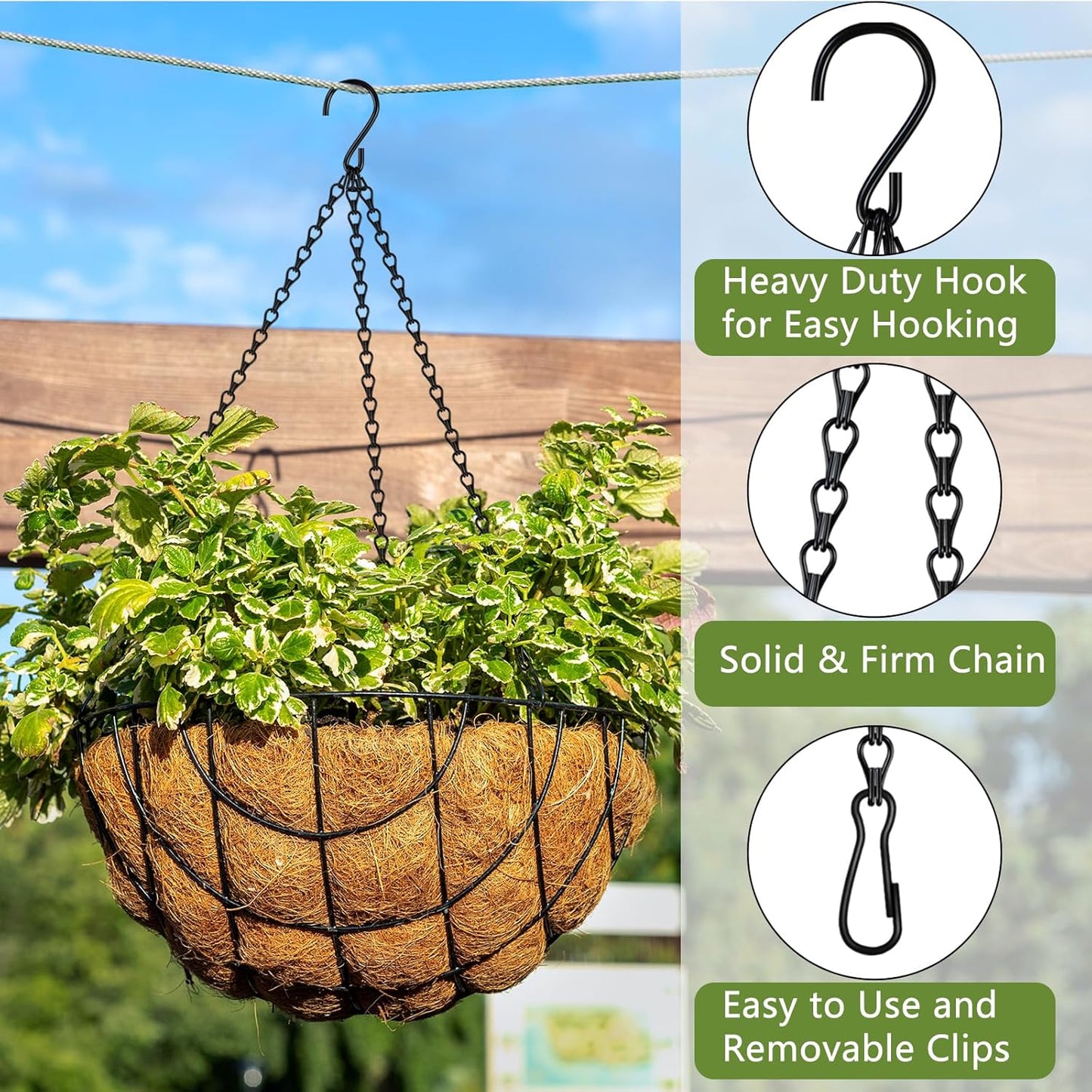 4 Pack 18Inch Hanging Basket Chain,Black Hanging Chain with Hooks Flower Pot Chain Replacement Plant Hangers for Bird Feeders,Planters Wind Chimes and Decorative