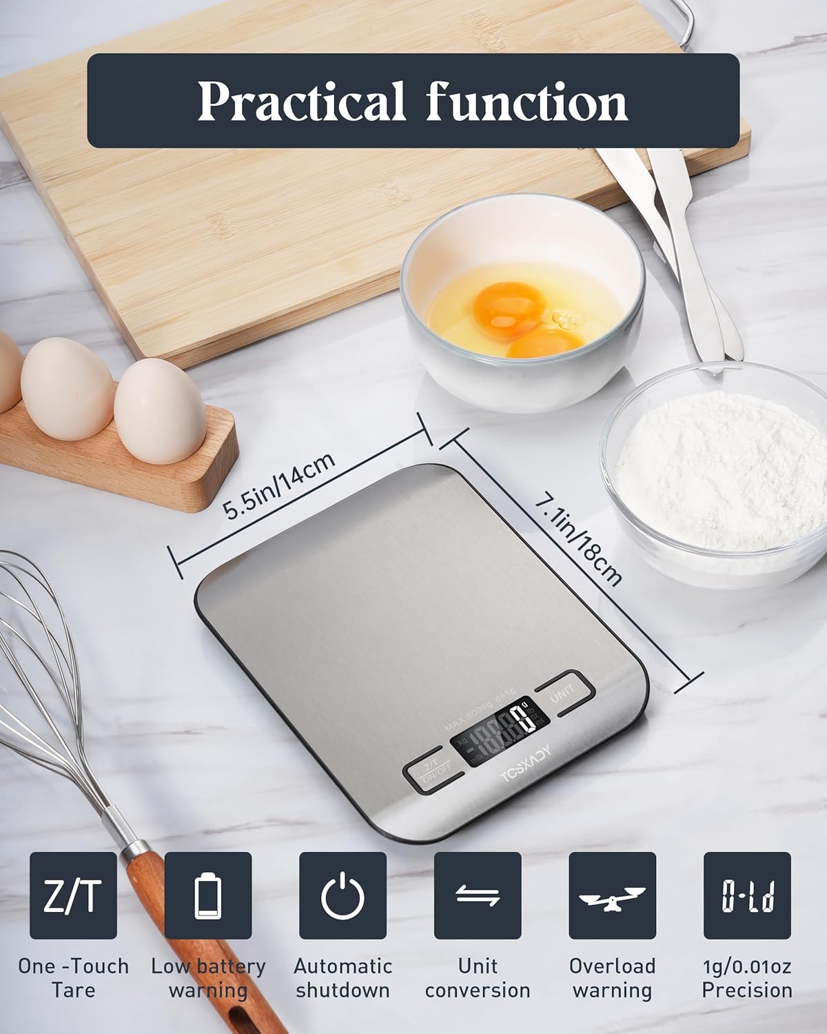 Food Scale, 11lb Digital Kitchen Scale with 6 Units LCD Display and Ta
