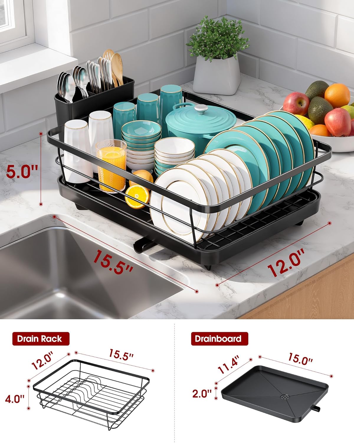 Stainless Steel Dish Drying Rack for Kitchen Counter, Sink Organizatio