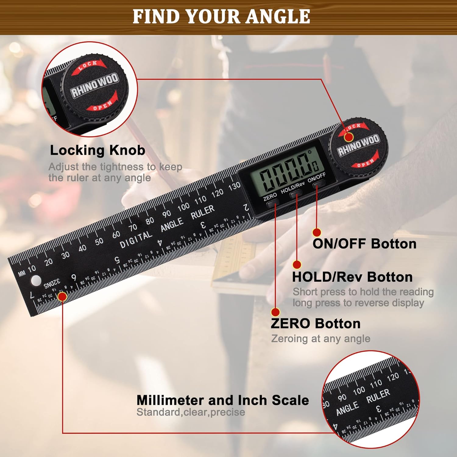 Digital Angle Finder Protractor, Angle Measuring Tool for Woodworking/