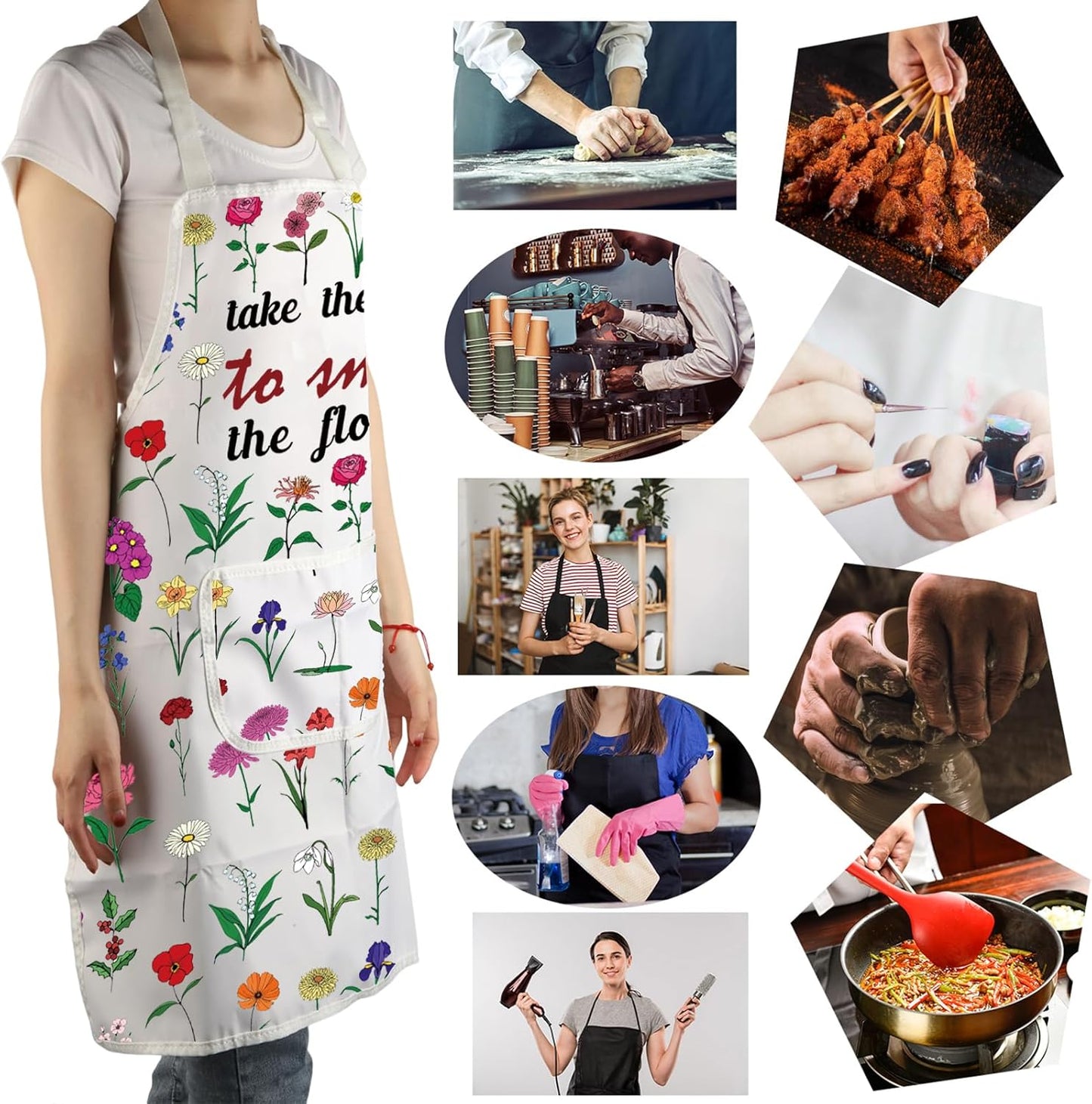 MBMSO Floral Apron with Pockets Flower Gardening Apron Plant Lady Gift For Floral Mom Kitchen Apron Florist Apron Garden Gift