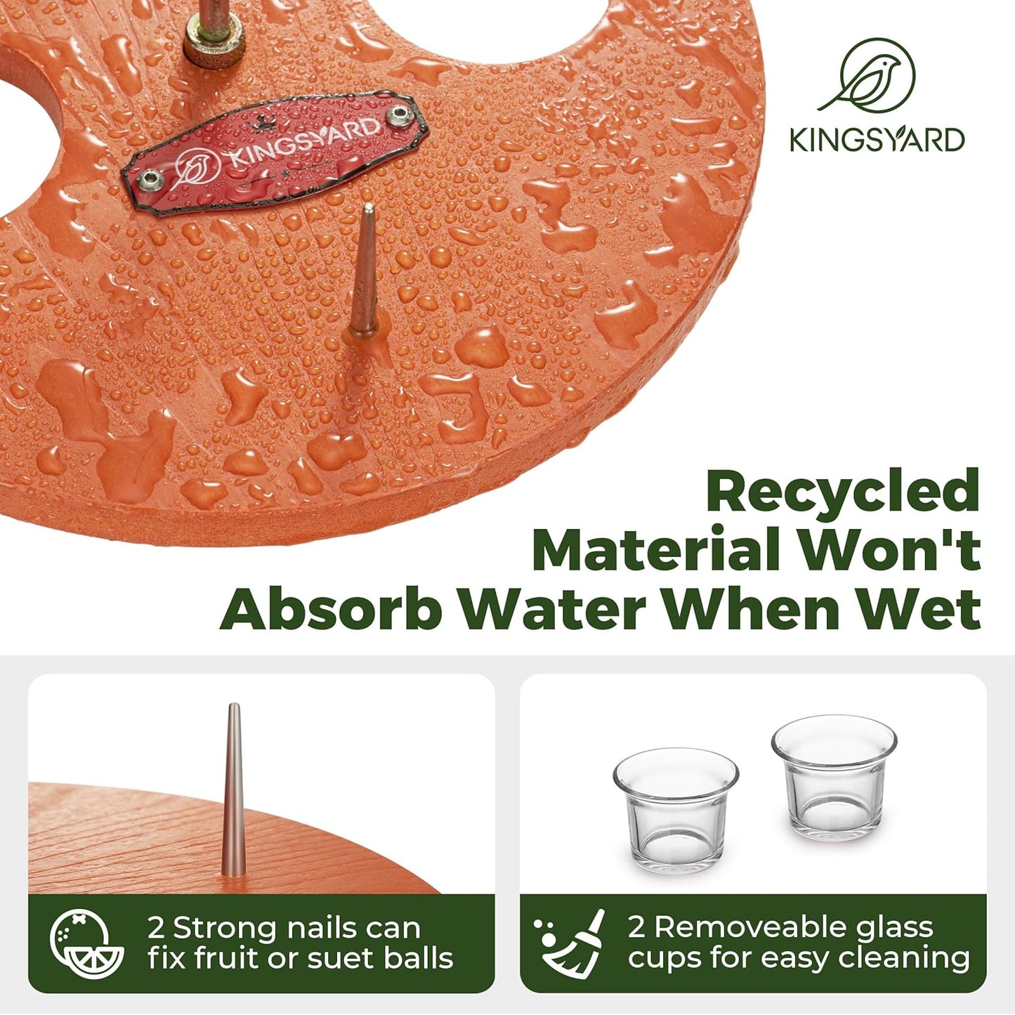 Kingsyard Oriole Bird Feeders for Outdoors Hanging, Double-Cup Jelly Platform Bird Feeder with Pegs for Orange Halves, Weather Protective Dome, Great for Attracting Orioles