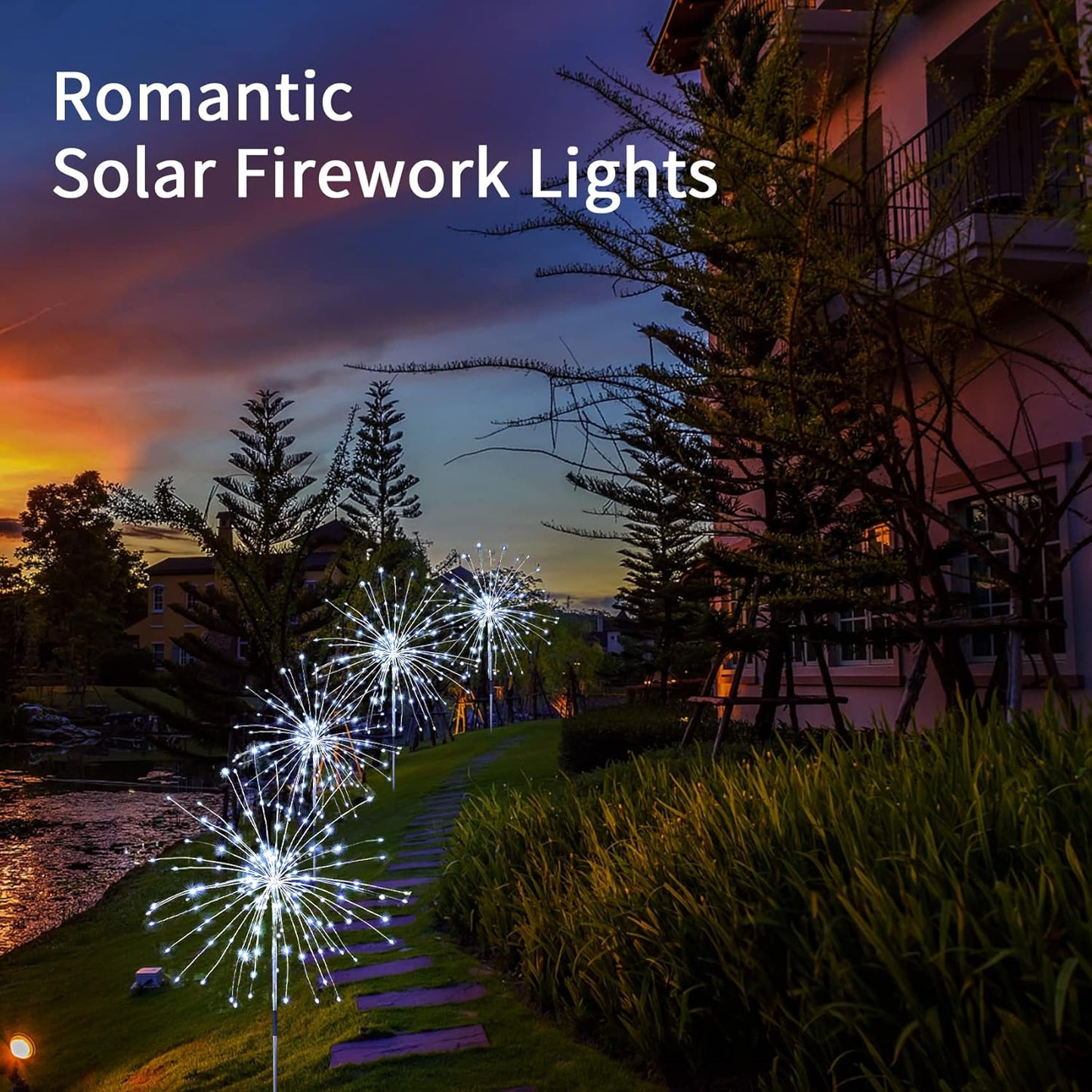 JJGoo Solar Firework Lights, 2 Pack 120 LEDs 2 Lighting Modes Solar Ga