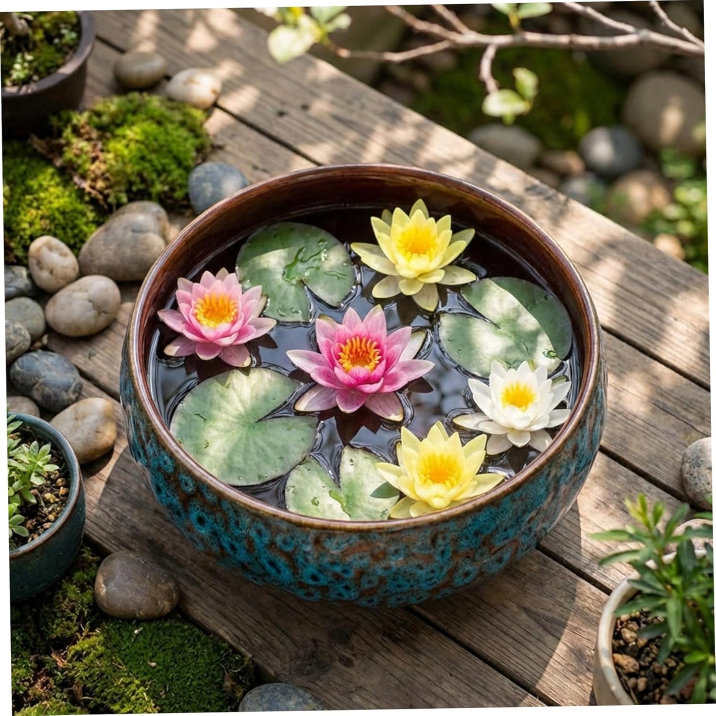 Ceramic Water Lotus Bowl, Decorative Lotus Bowl Planter Dual Use Tea W