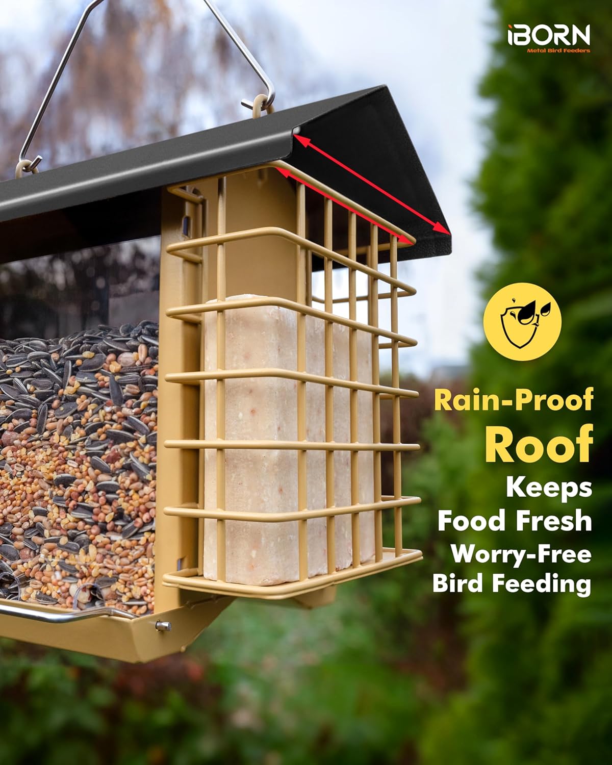 iBorn Bird Feeders for Outdoors,Bird Feeder with Double Suet Holders,S