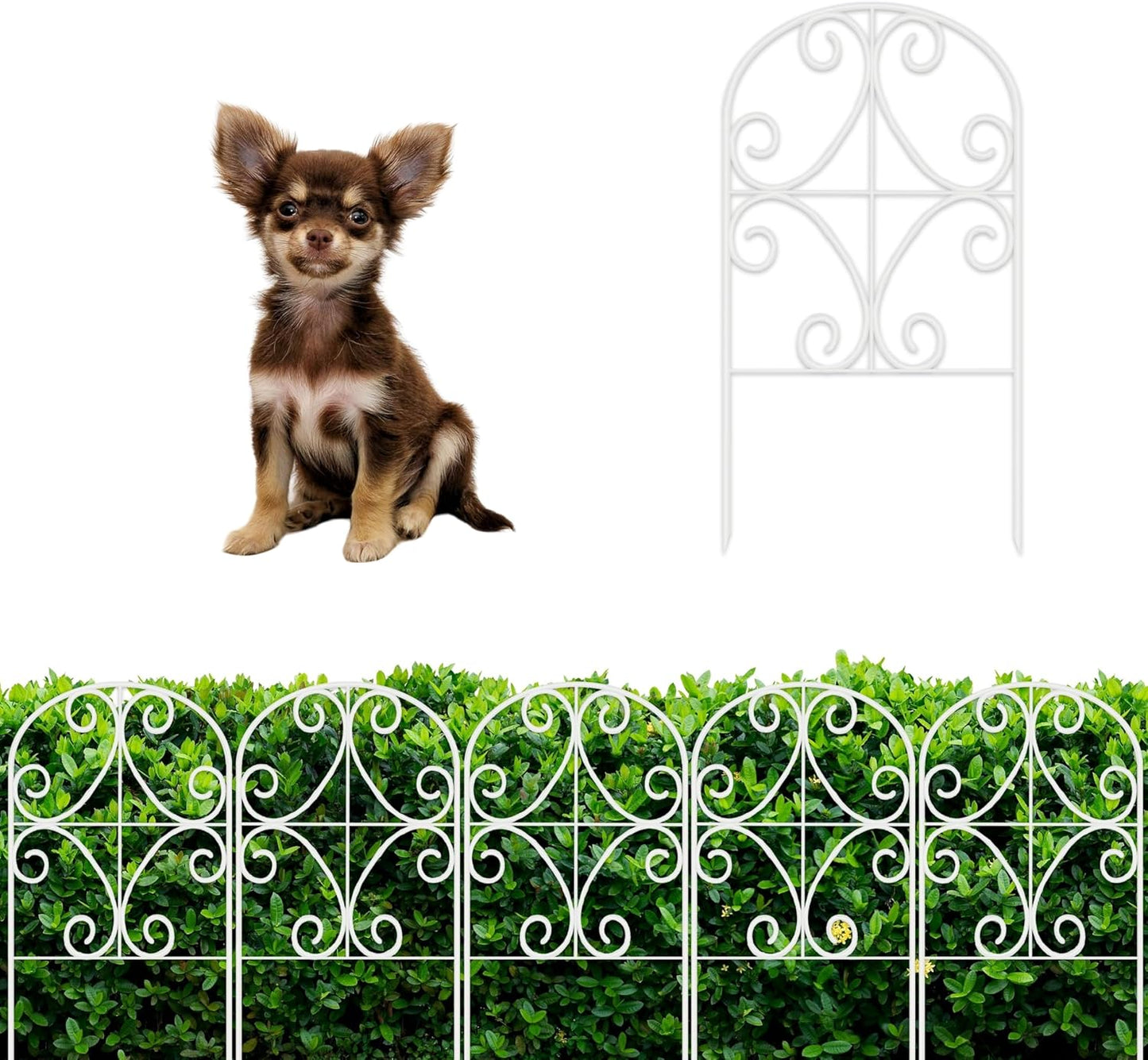 ShopLaLa Garden Fence Border Animal Barrier (10 Panels) 12in(L) x 24in(H) Wire Fence Butterfly Arch Panel Outdoor, Decorative Fencing Rustproof White Metal for Lawn Landscape, Dog Fences for The Yard