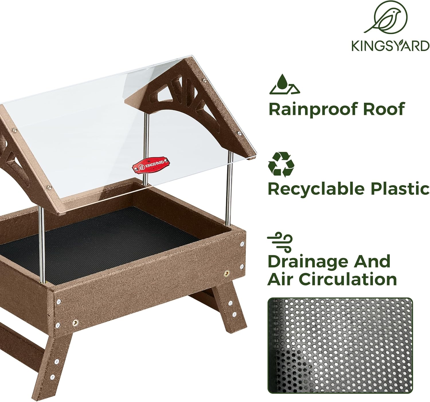 Kingsyard Ground Bird Feeder for Outdoors - Recycled Plastic Platform 