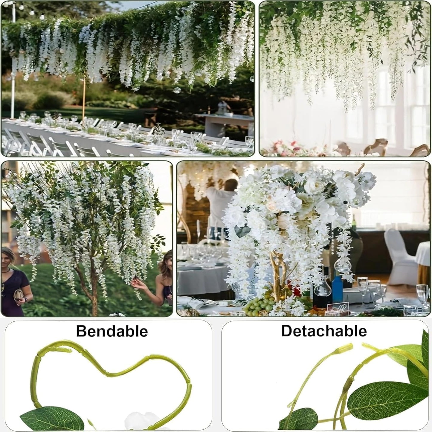 30 Branches Wisteria Hanging Flowers White Artificial Wisteria Hanging
