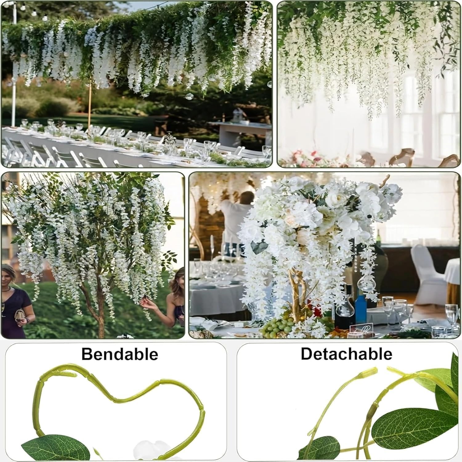 30 Branches Wisteria Hanging Flowers White Artificial Wisteria Hanging