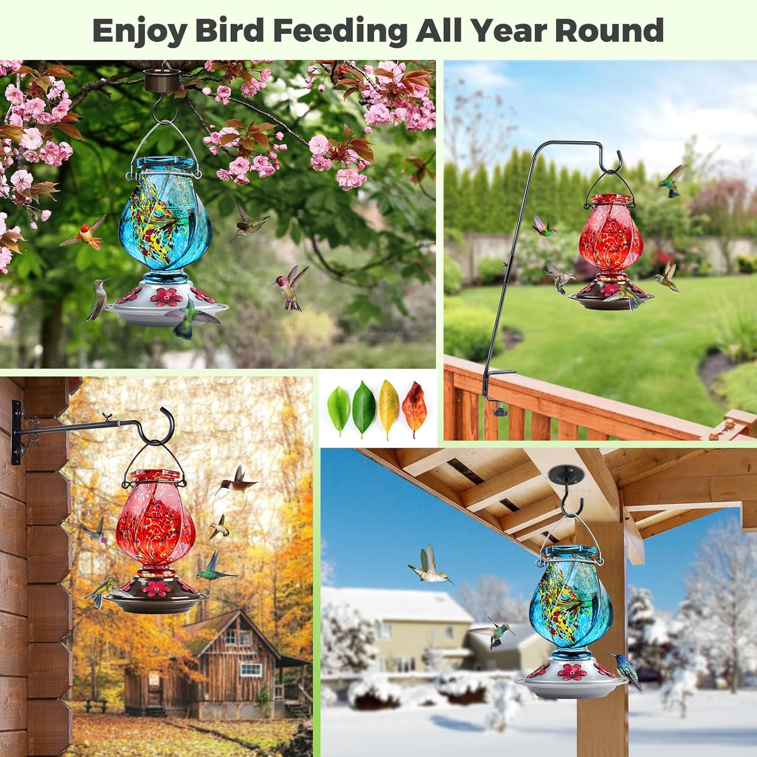 BOLITE Hummingbird Feeder, Hand Blown Glass Hummingbird Feeders for Ou