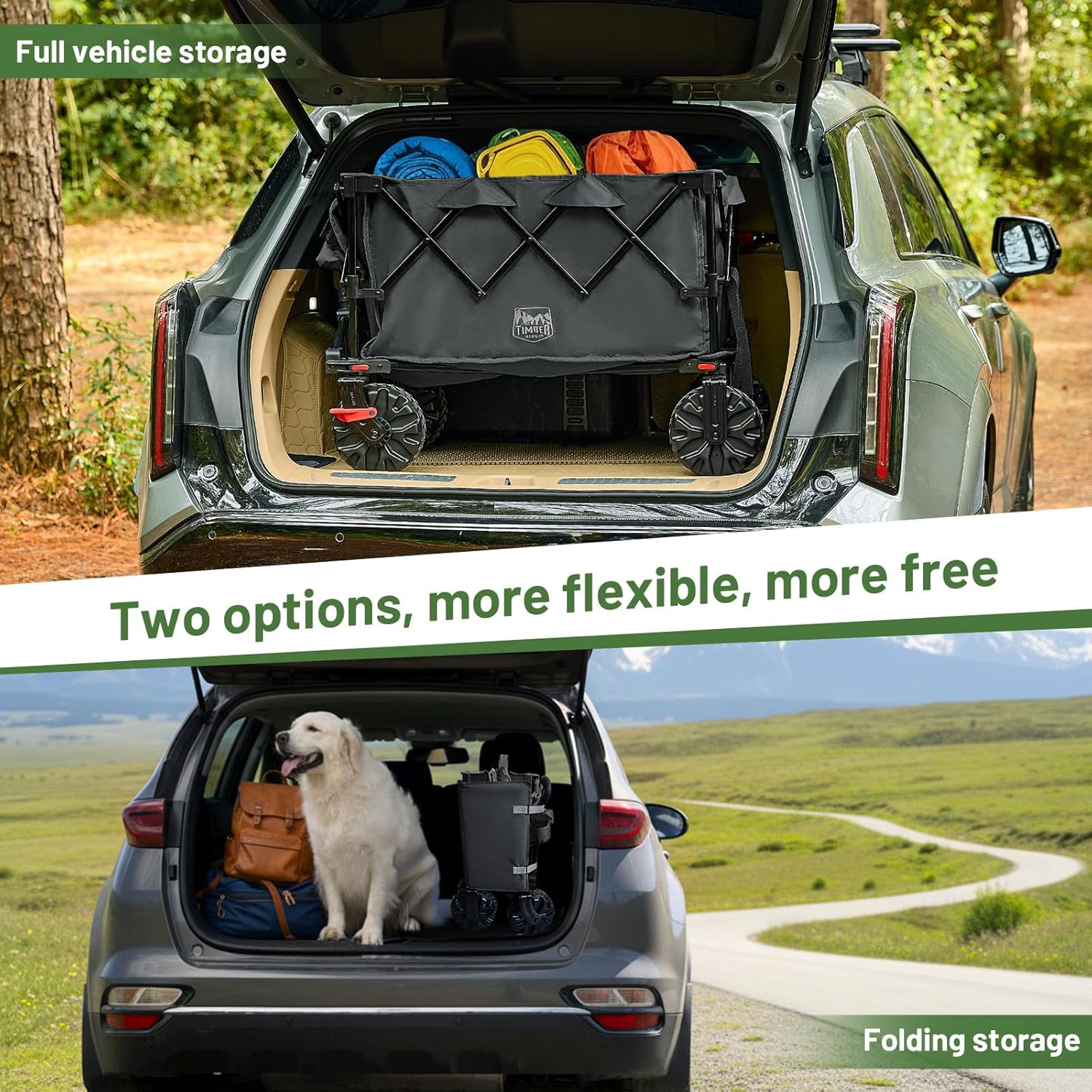 Timber Ridge Outdoor Collapsible Folding Wagon with Brakes and Cup Hol