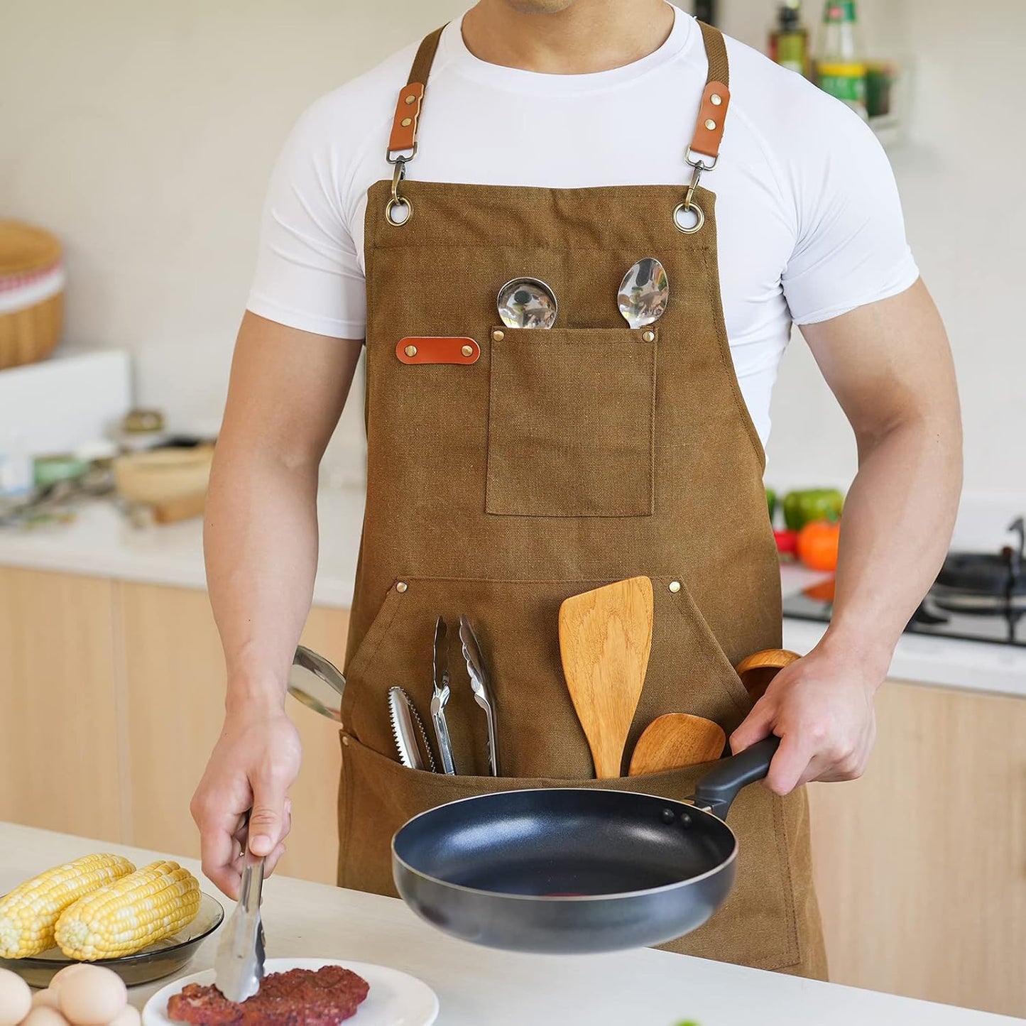Canvas Aprons for Men Chef Apron, Work Apron with Large Pockets - 16oz
