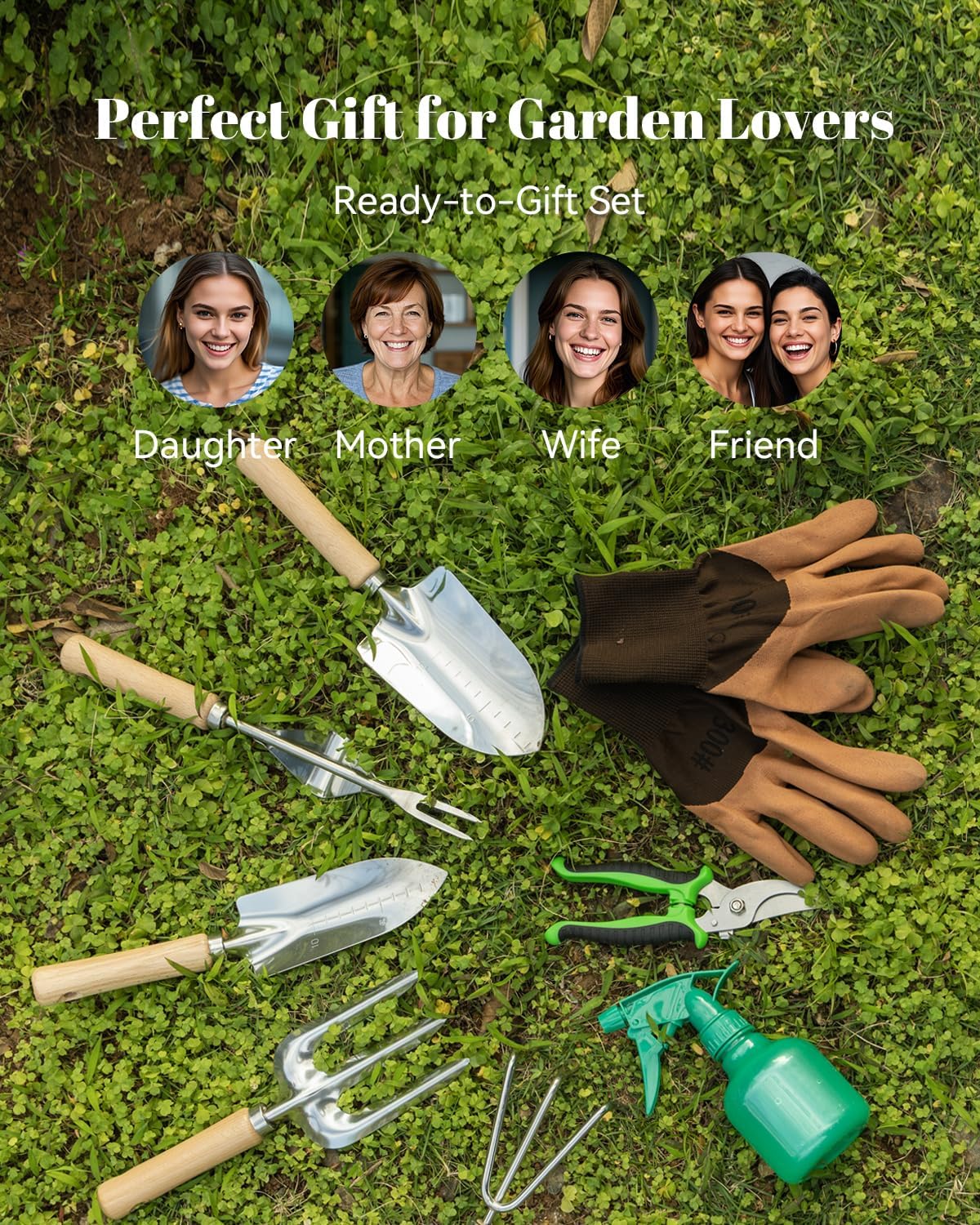 VerdantVibes 9-Piece Garden Tool Set - Heavy Duty Gardening Hand Tools
