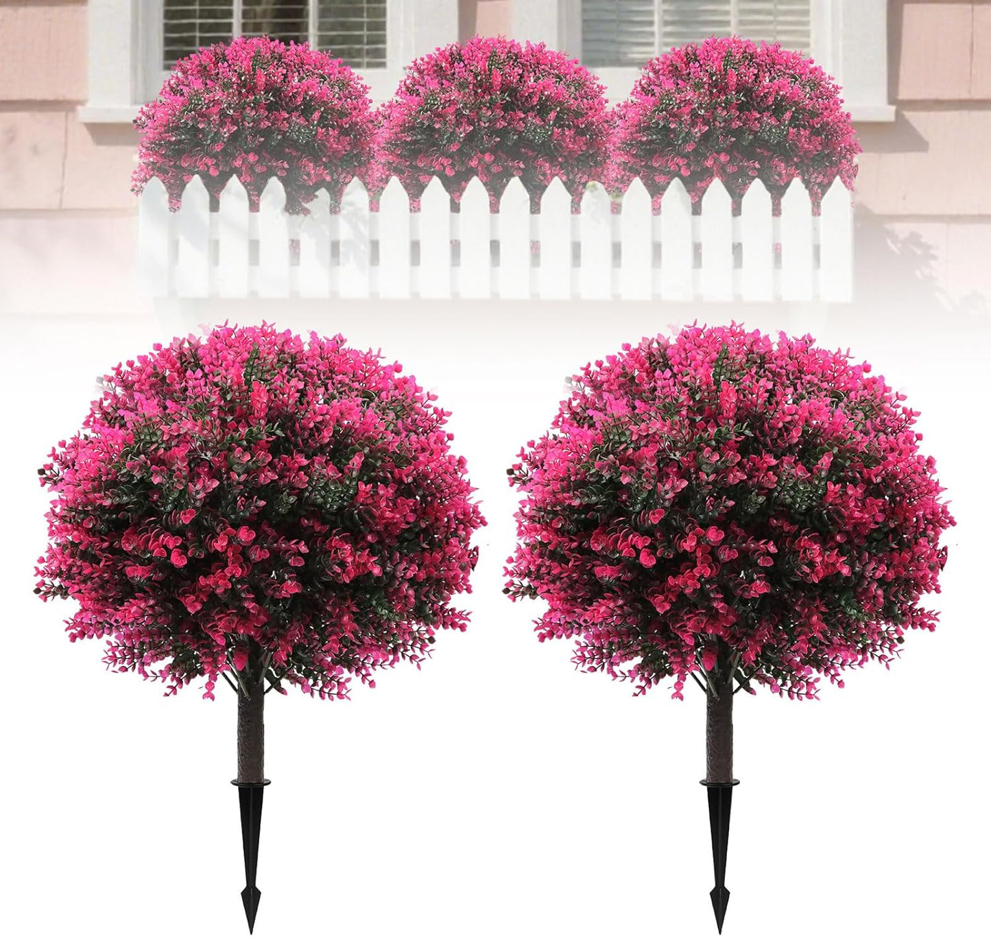 Artificial Rose Boxwood Topiary Ball Bush for Outdoor with Ground Spik