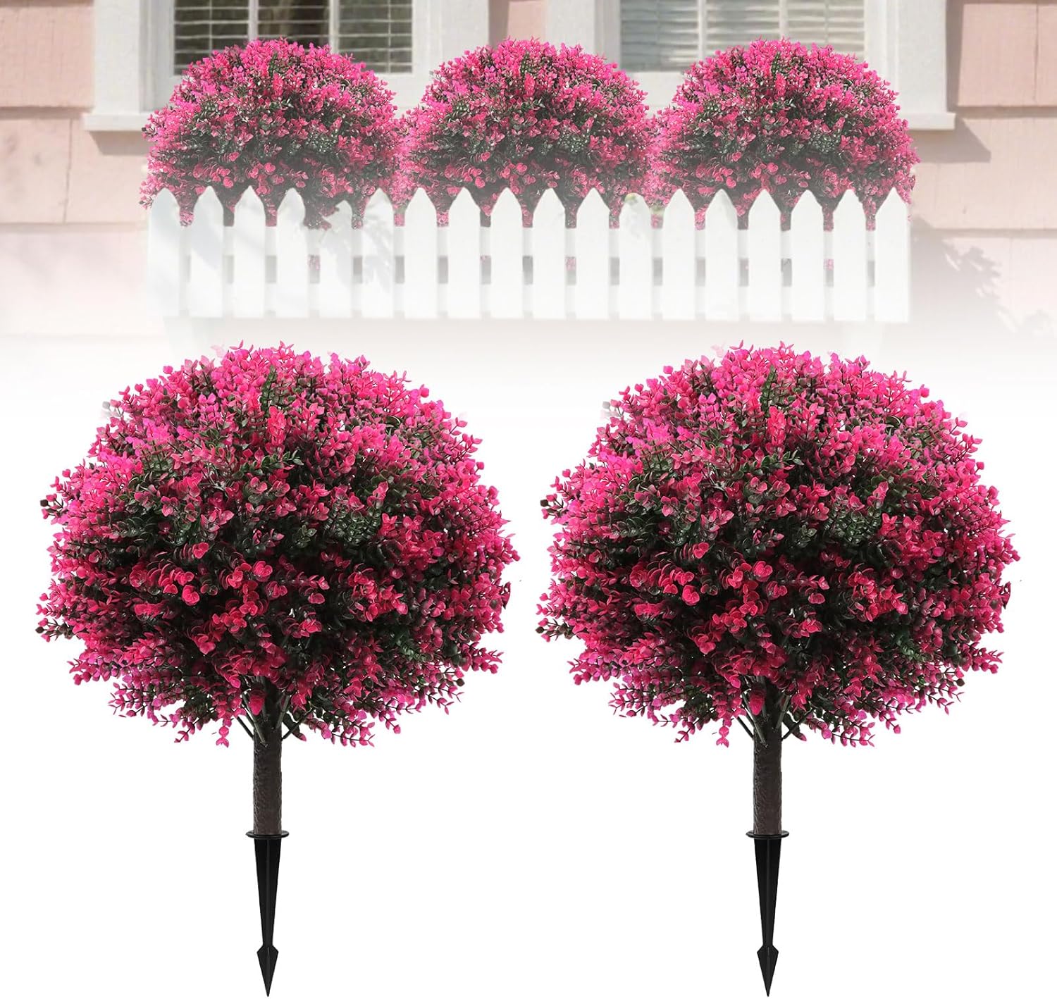 Artificial Rose Boxwood Topiary Ball Bush for Outdoor with Ground Spik