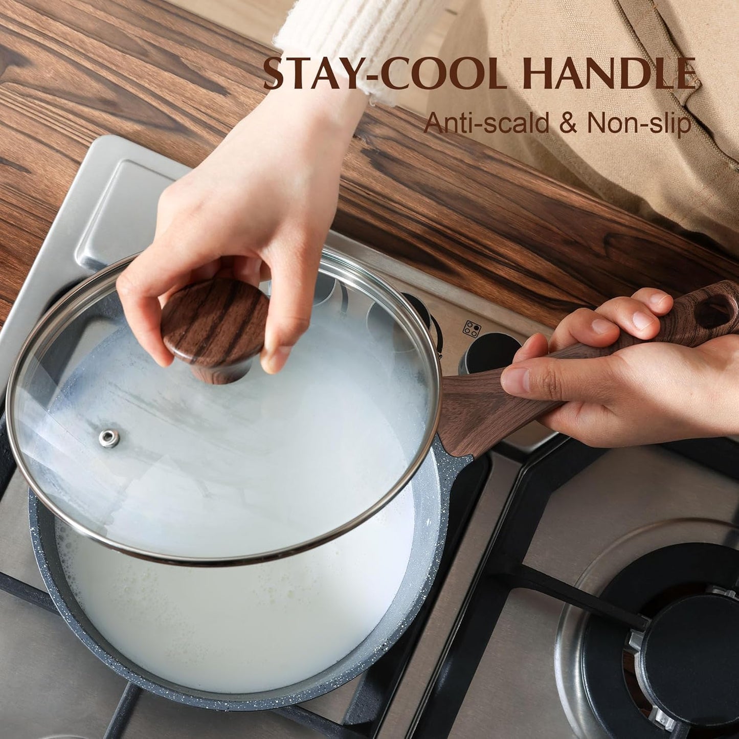 SENSARTE Nonstick Saucepan with Lid, 1.5 Quarts Small Pot with Swiss Granite Coating, Stay-cool Handle, Multipurpose Handy Sauce Pot Small Kitchen Cooking Pot, Induction Comptable, PFOA Free