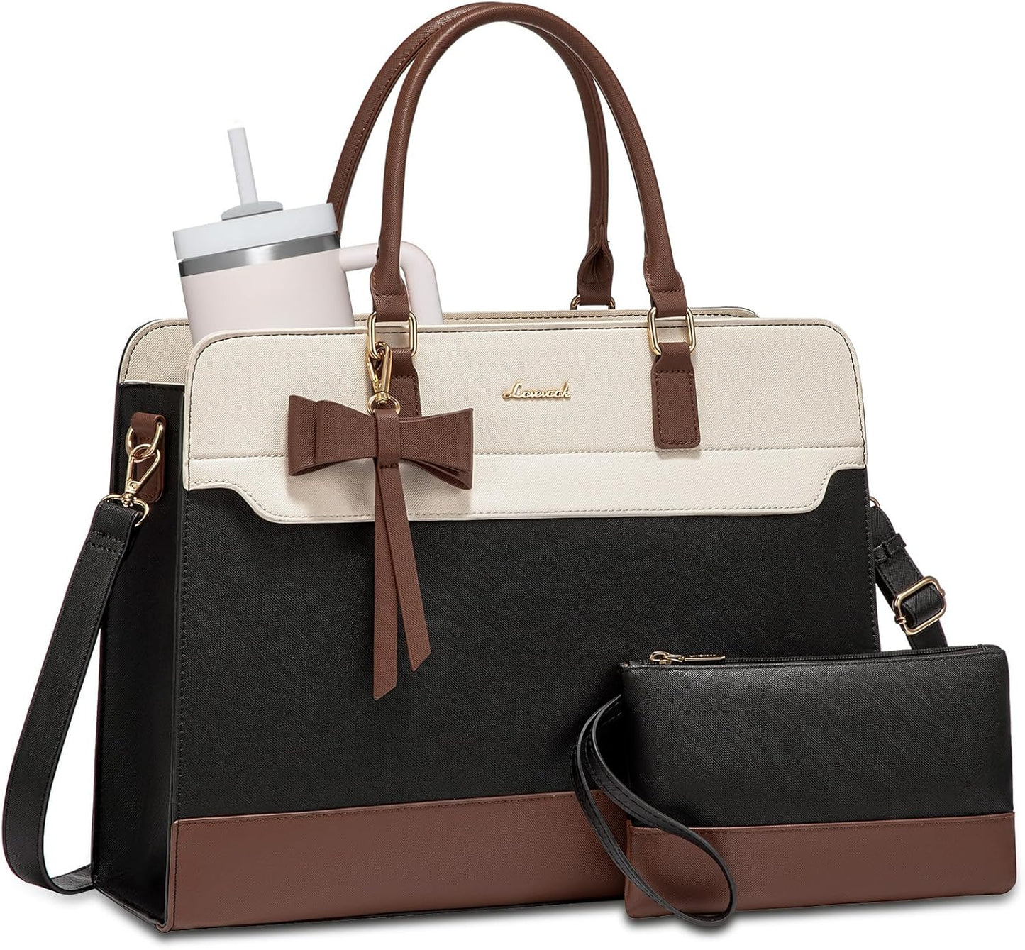 LOVEVOOK Laptop Tote Bag for Women,Leather Work Bag, Waterproof Busine