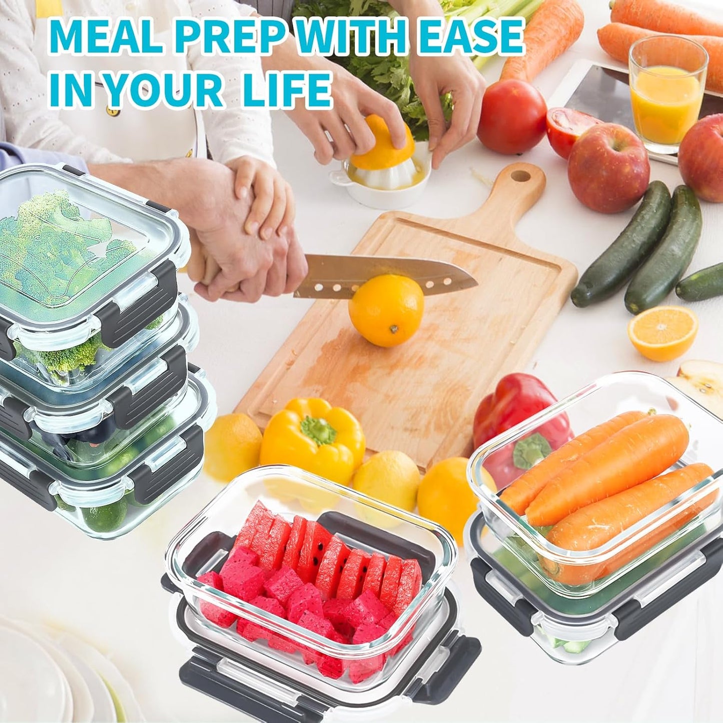 Skroam 10 Pack Glass Meal Prep Containers, 22 OZ Glass Airtight Food S
