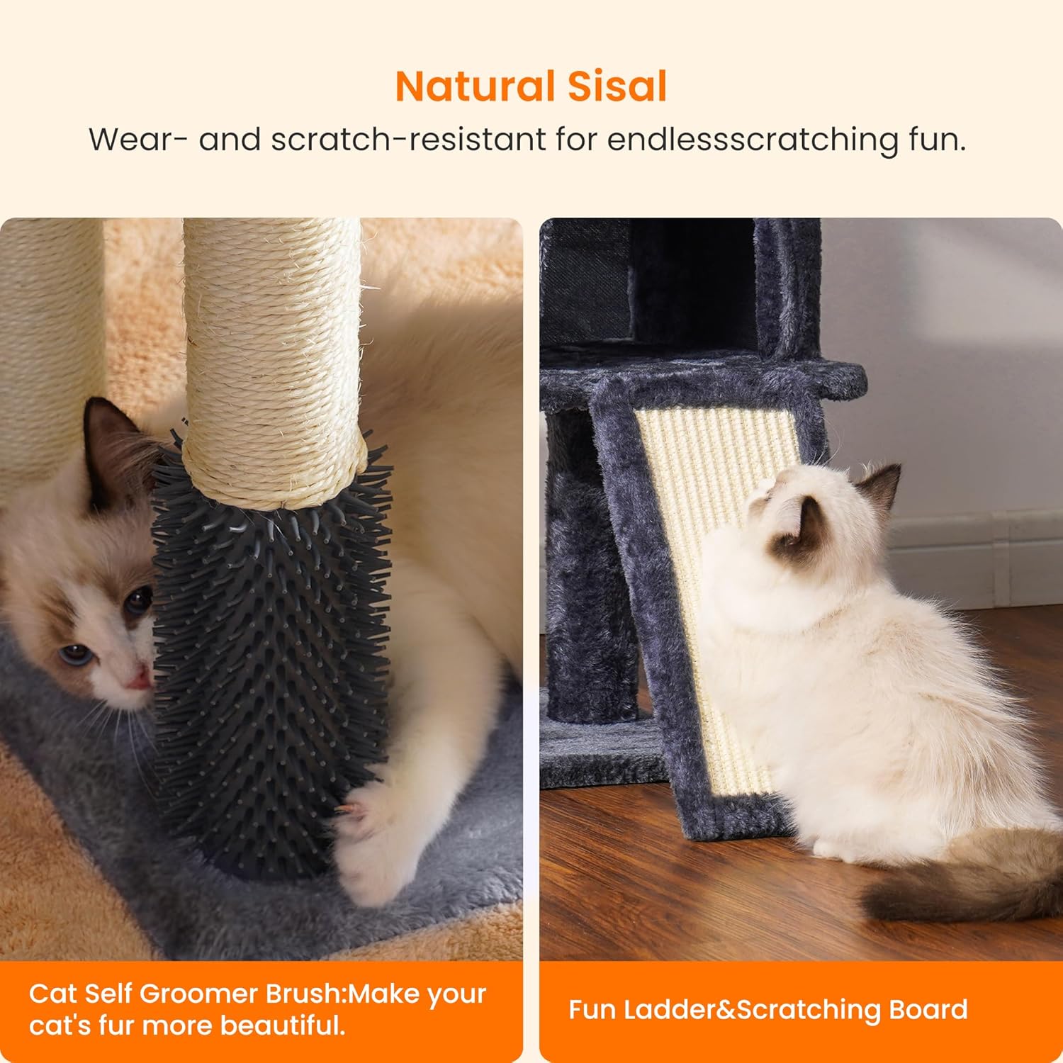 Heybly Cat Tree with Cat Self Groomer Brush, Cat Tower Condo for Indoo